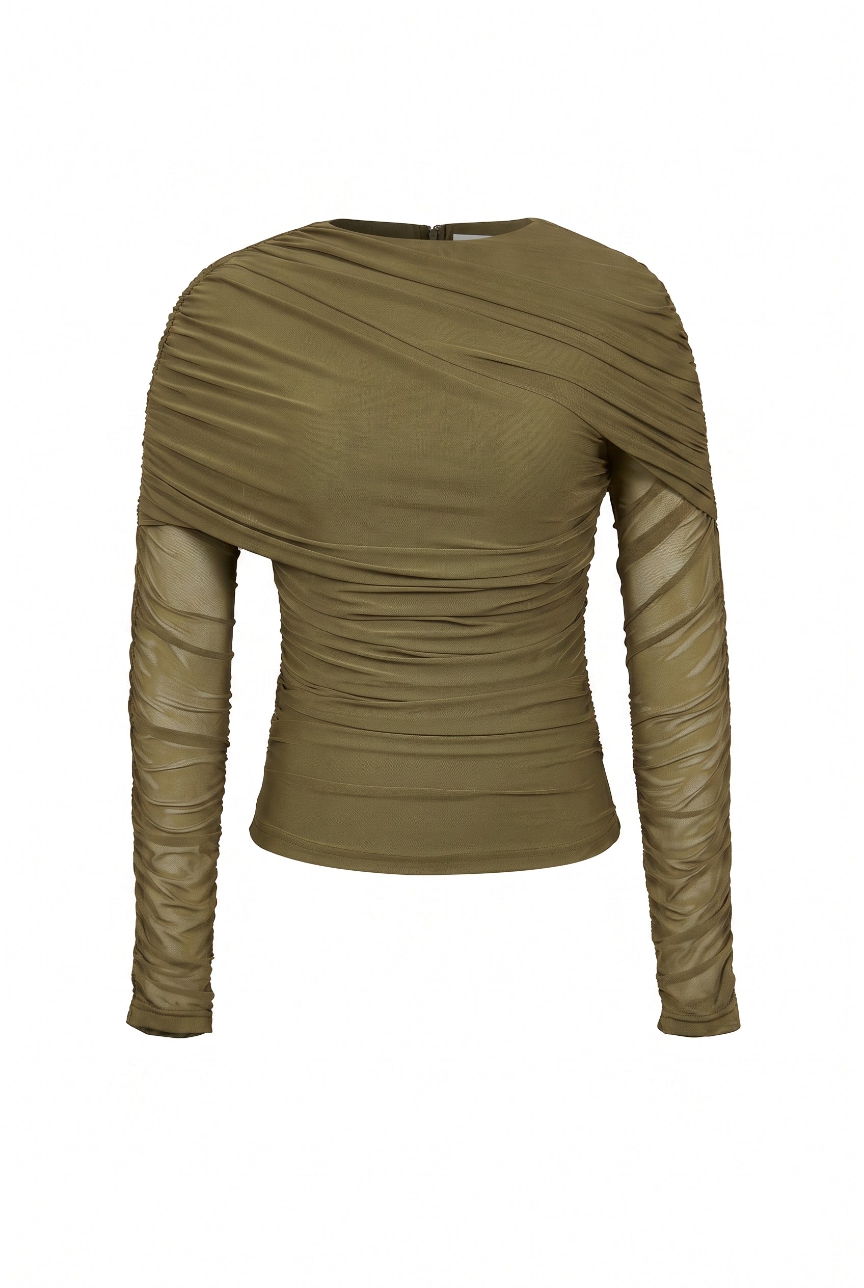 Noemie Power Mesh Double Layer Draped Long Sleeve Top