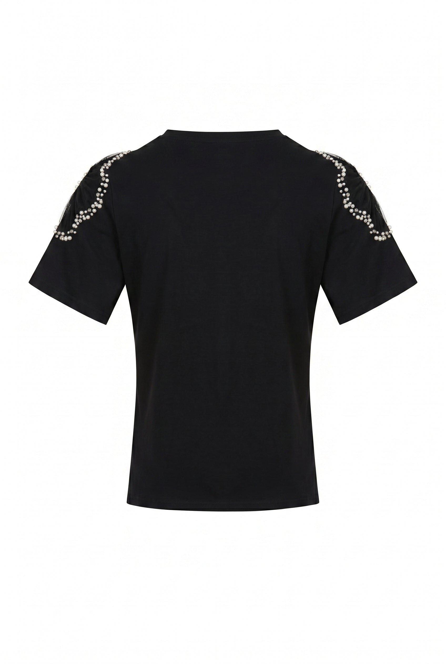 Knit T-shirt with Embellished Sheer Flowers