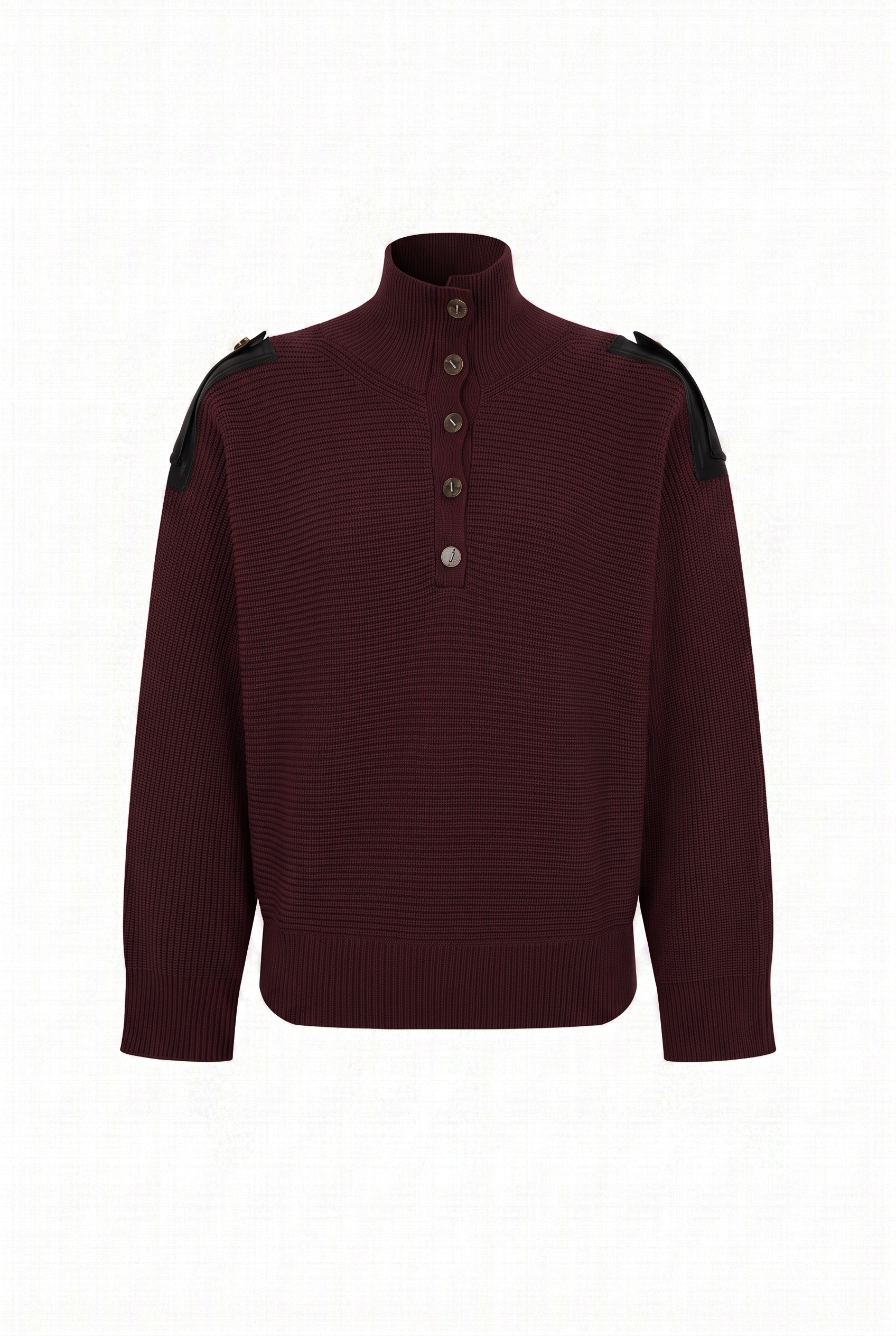 Leather Trimmed Ribbed Sweater
