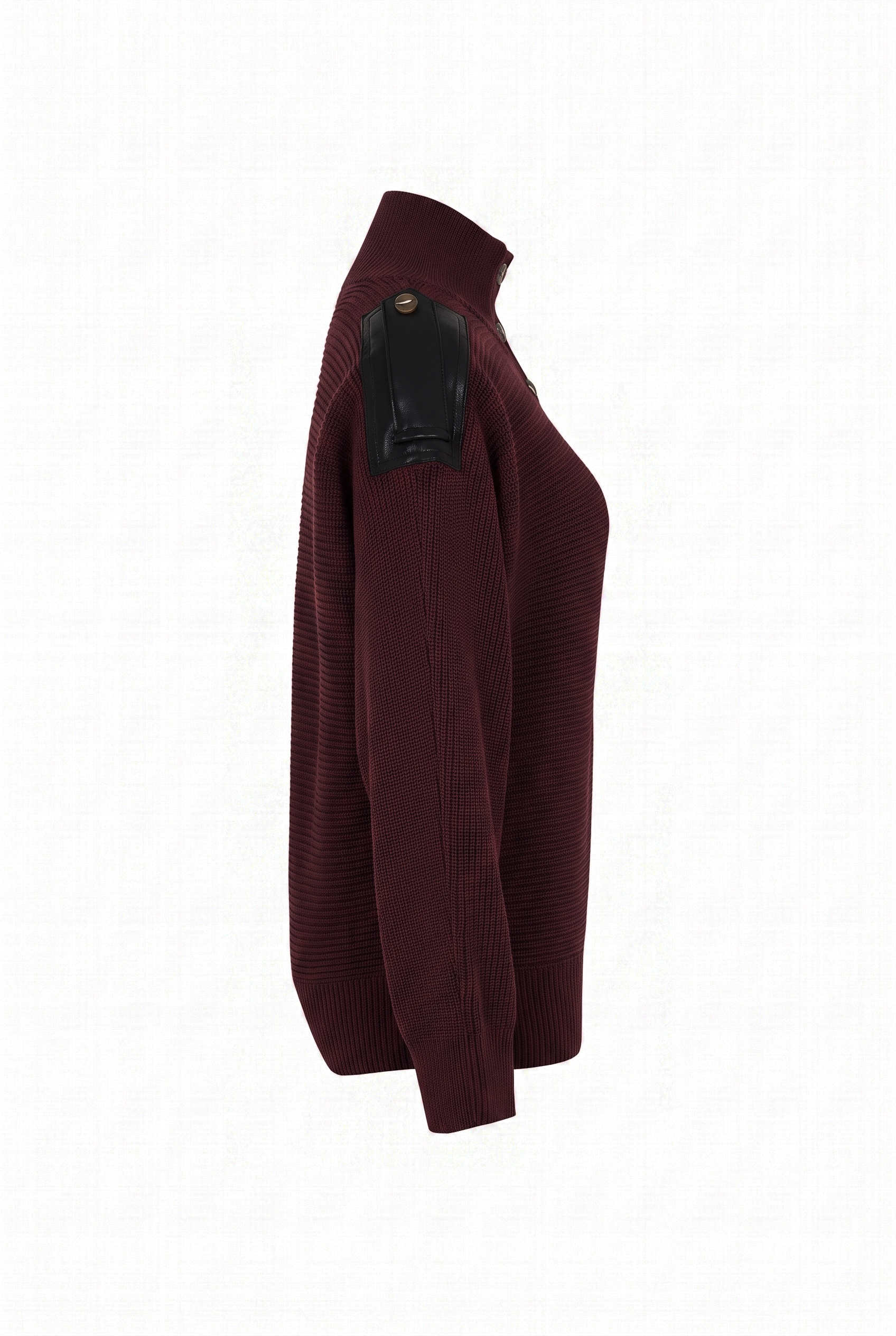 Leather Trimmed Ribbed Sweater