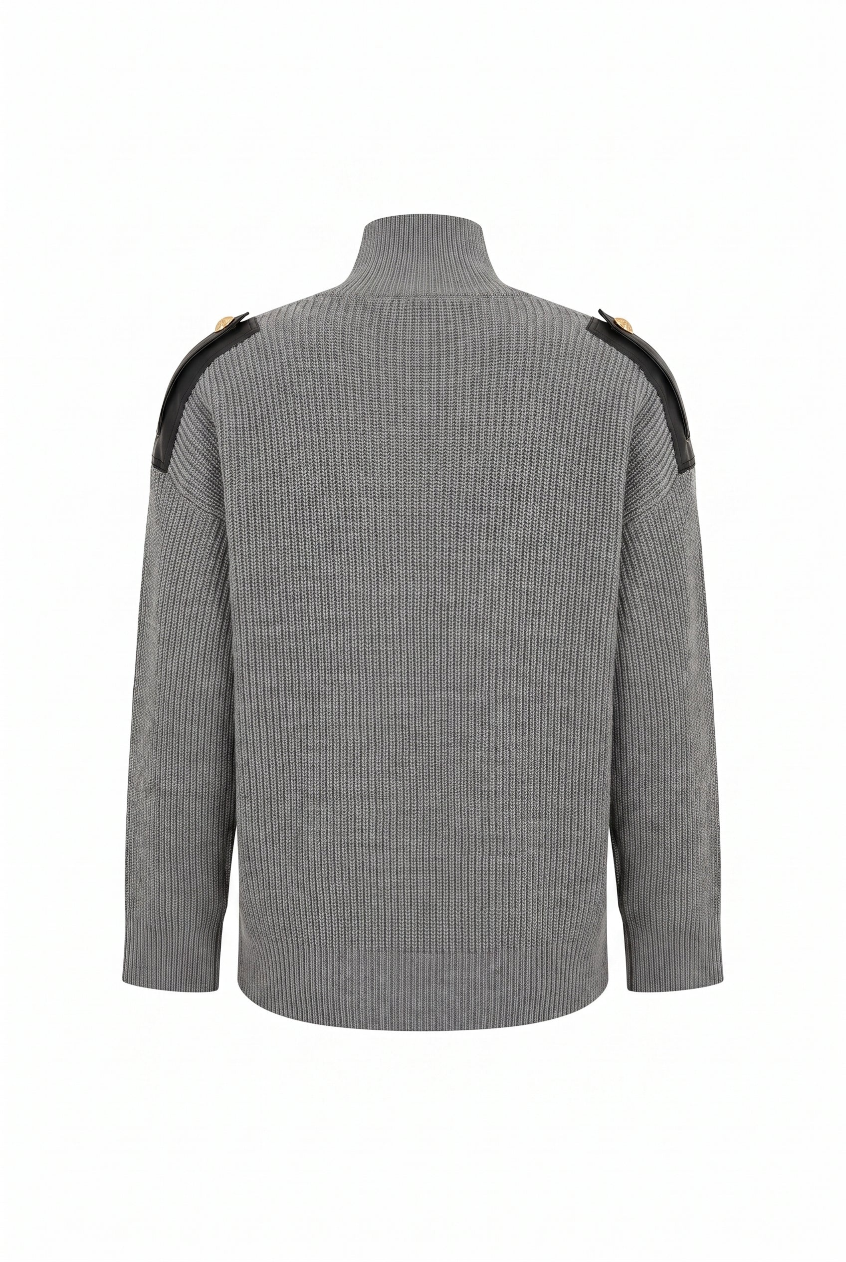 Leather Trimmed Ribbed Sweater