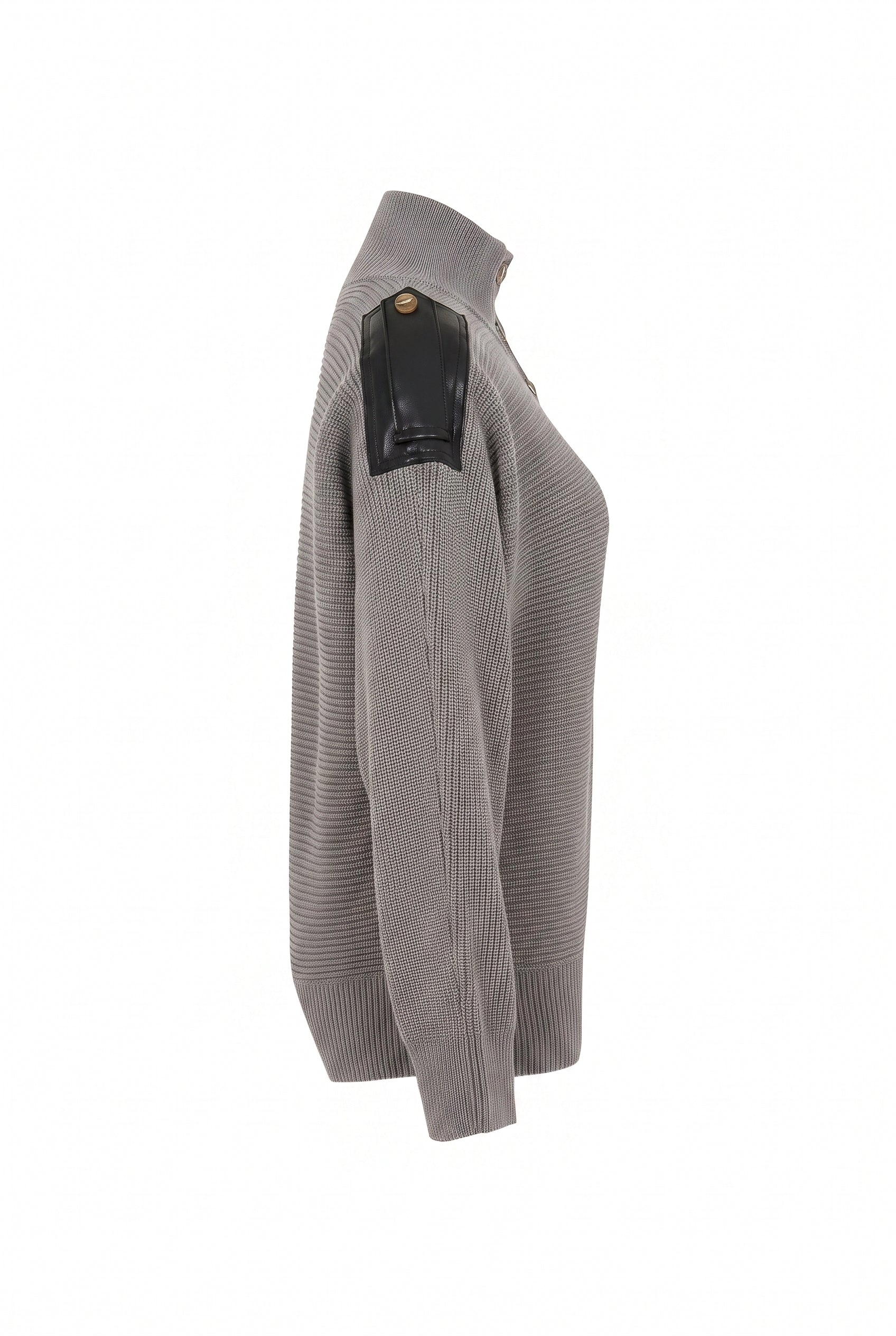Leather Trimmed Ribbed Sweater