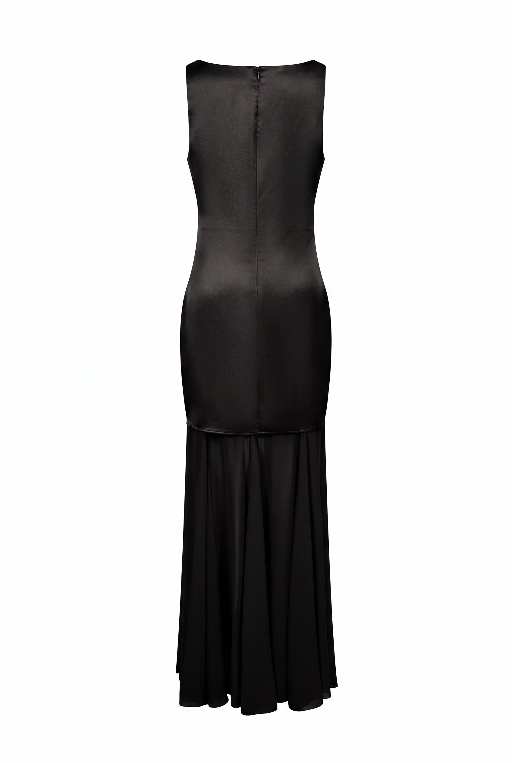 Cowl Neck Satin Chiffon Maxi Dress