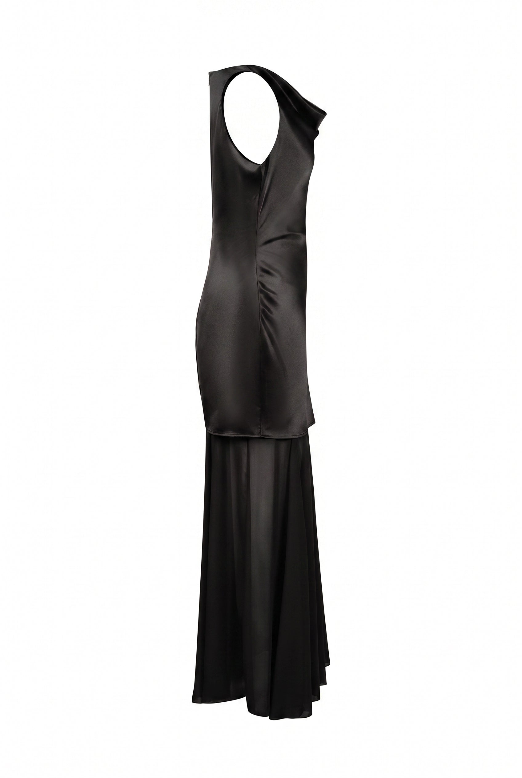 Cowl Neck Satin Chiffon Maxi Dress