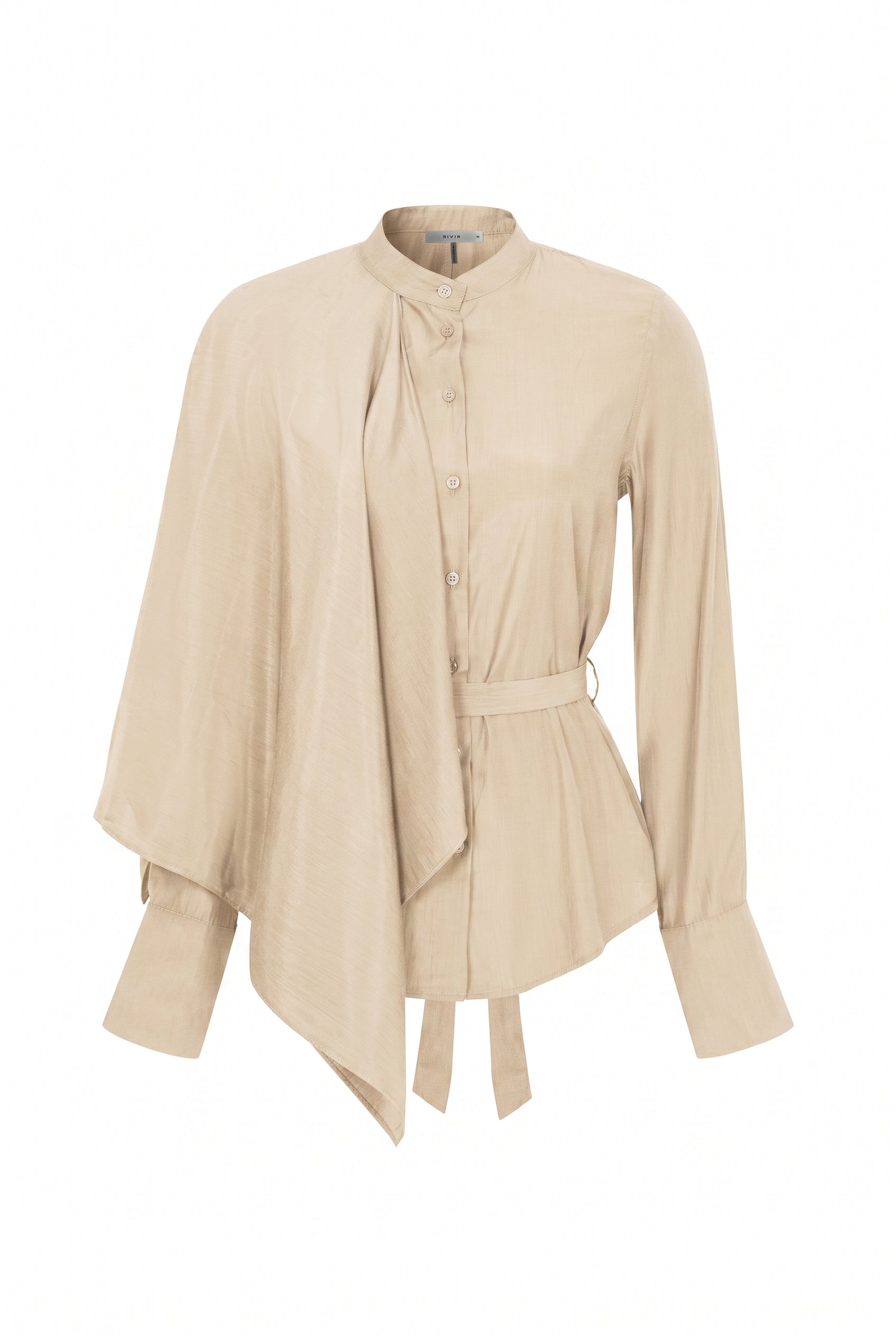 Noelle Woven Asymmetrical Overlay Shirt with Cape Sleeves