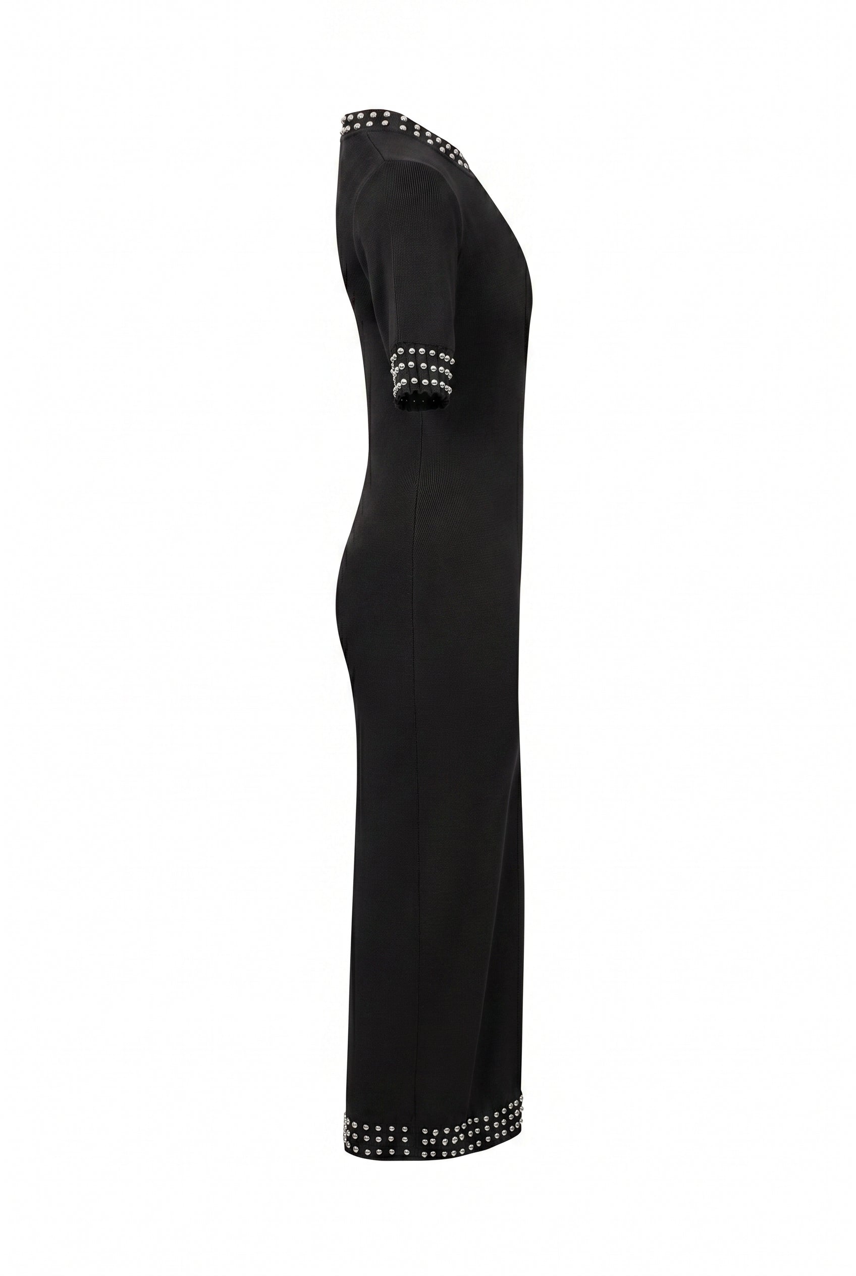 Knit Stud Embellished Short Sleeve Midi Dress
