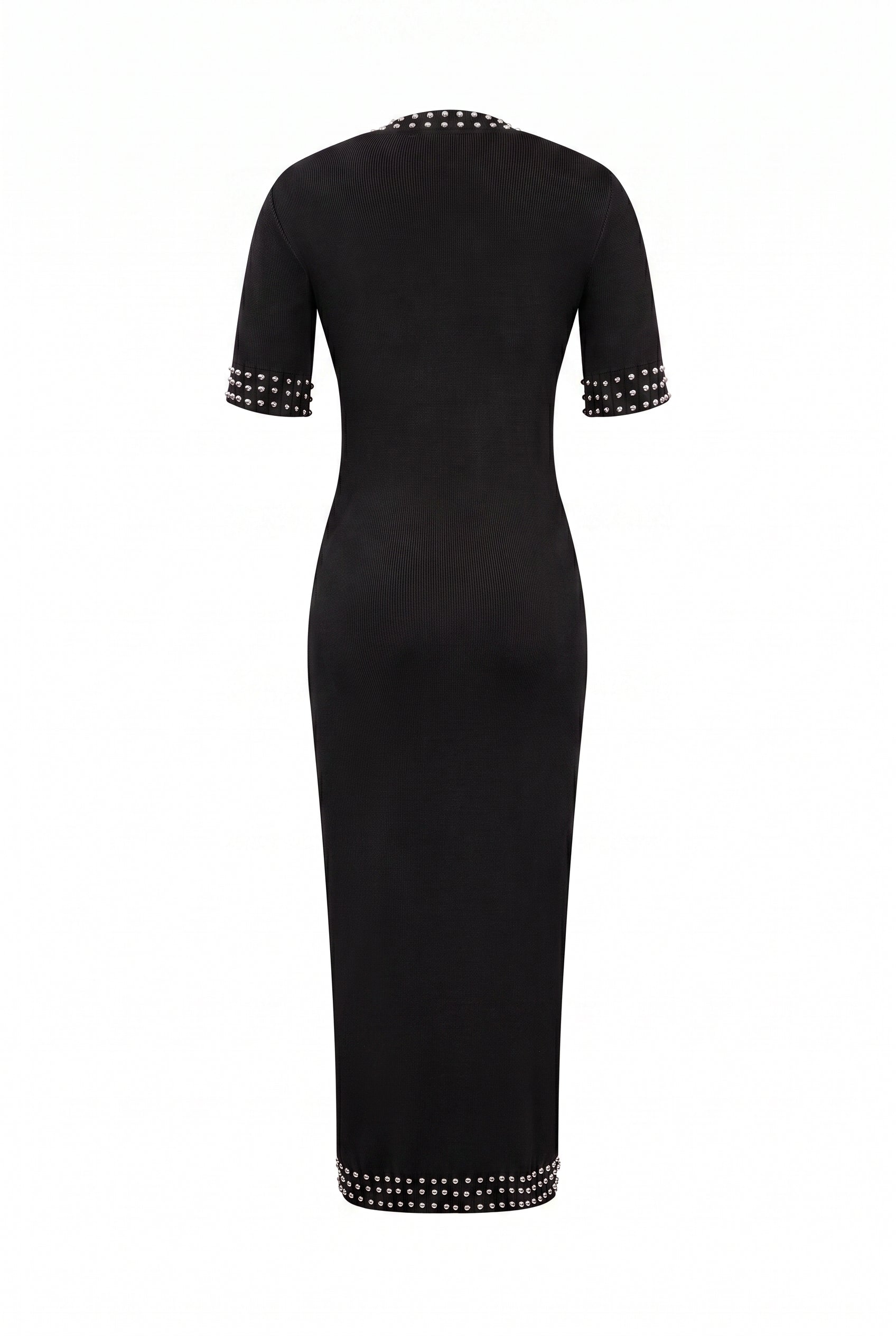Knit Stud Embellished Short Sleeve Midi Dress