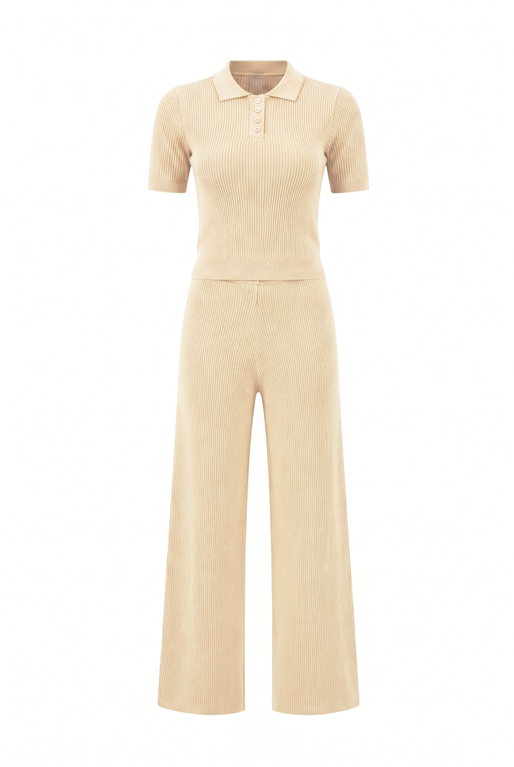 Knit Polo Crop Top y pantalones Set