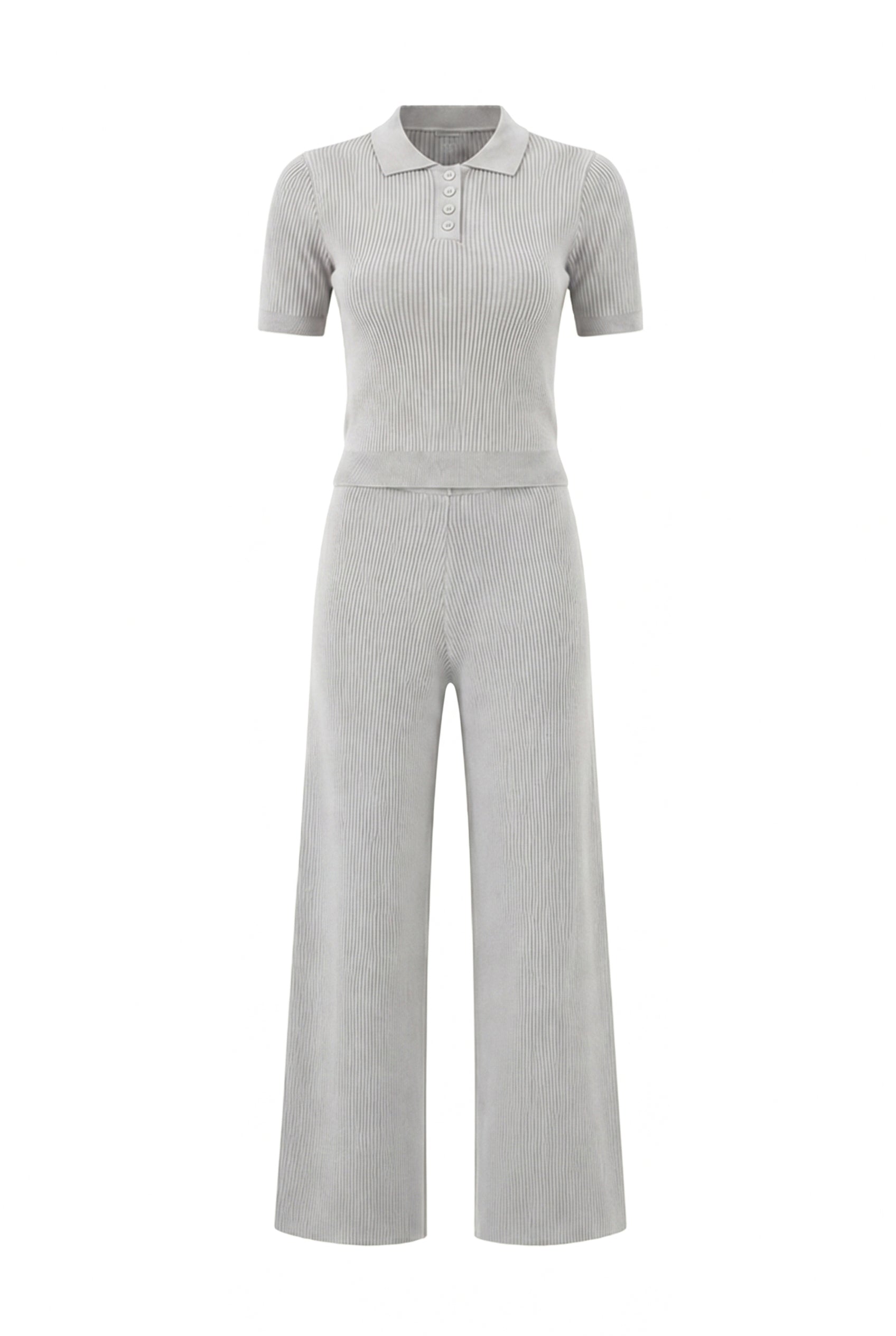 Knit Polo Crop Top y pantalones Set