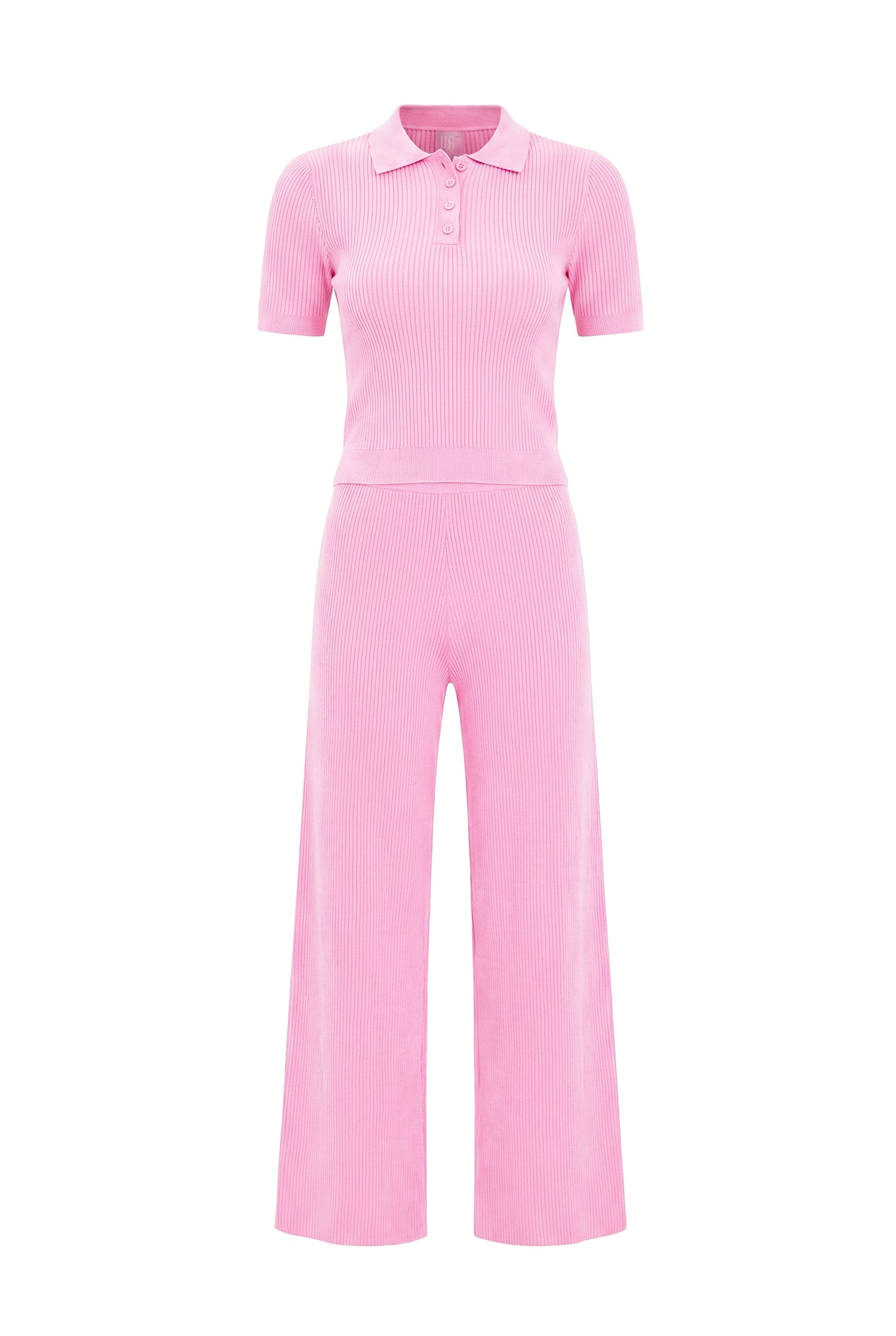 Knit Polo Crop Top y pantalones Set
