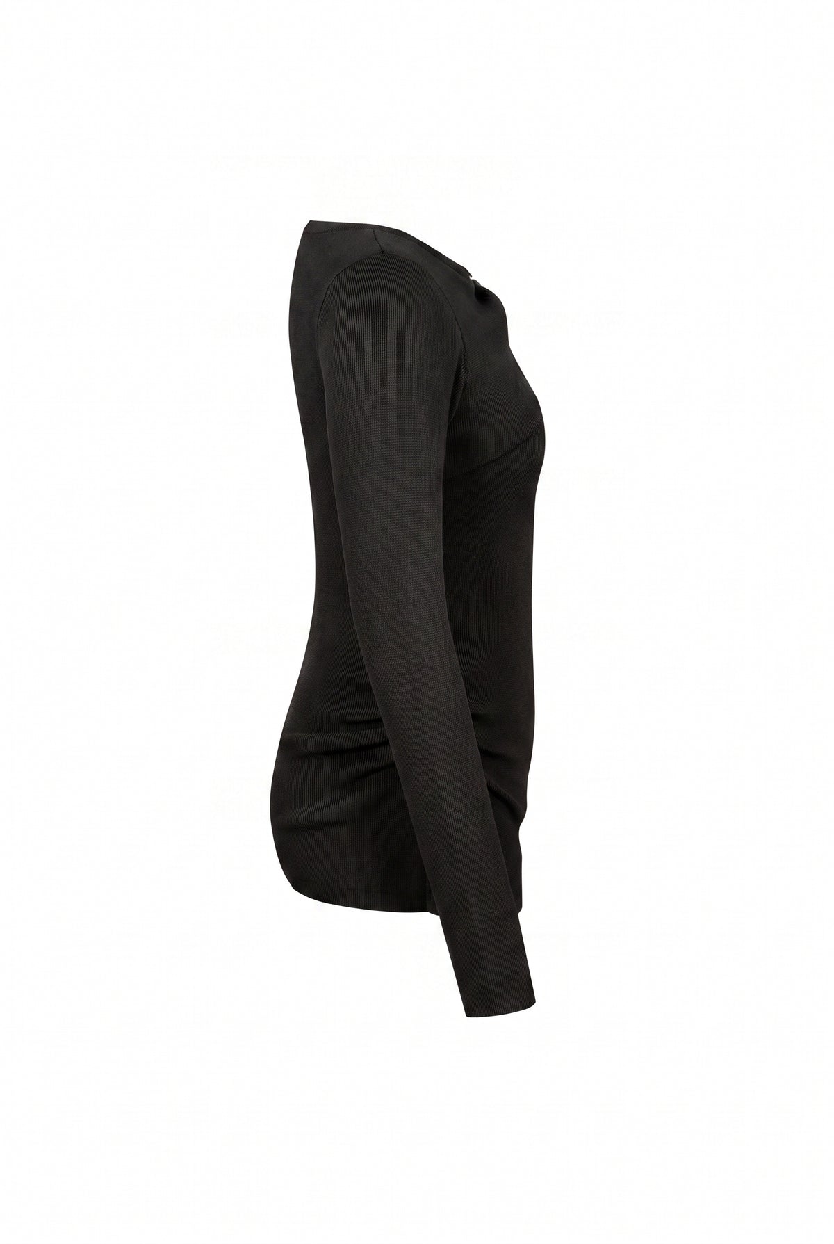 Knit Long Sleeve Top With Asymmetric Neck line And Gold Trim