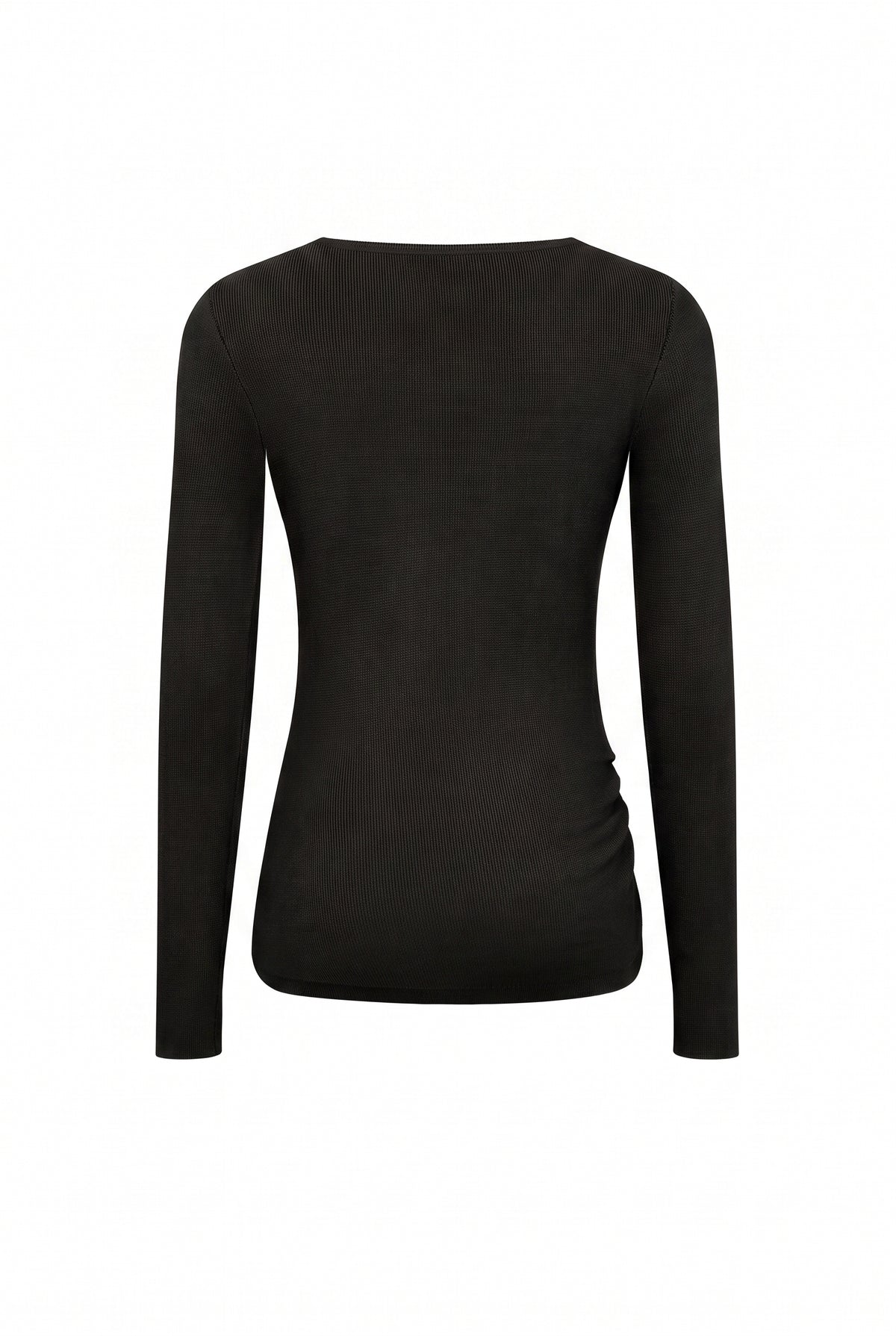Knit Long Sleeve Top With Asymmetric Neck line And Gold Trim