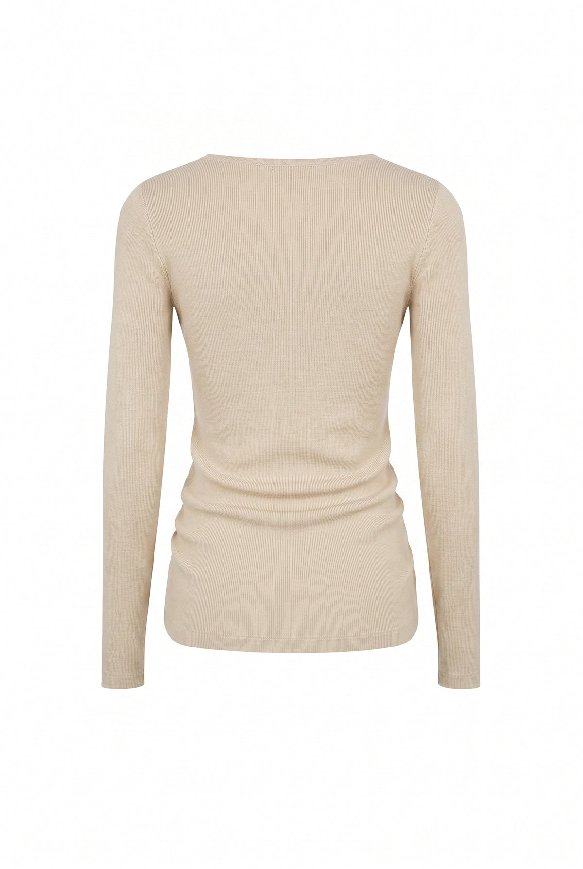 Knit Long Sleeve Top With Asymmetric Neck line And Gold Trim