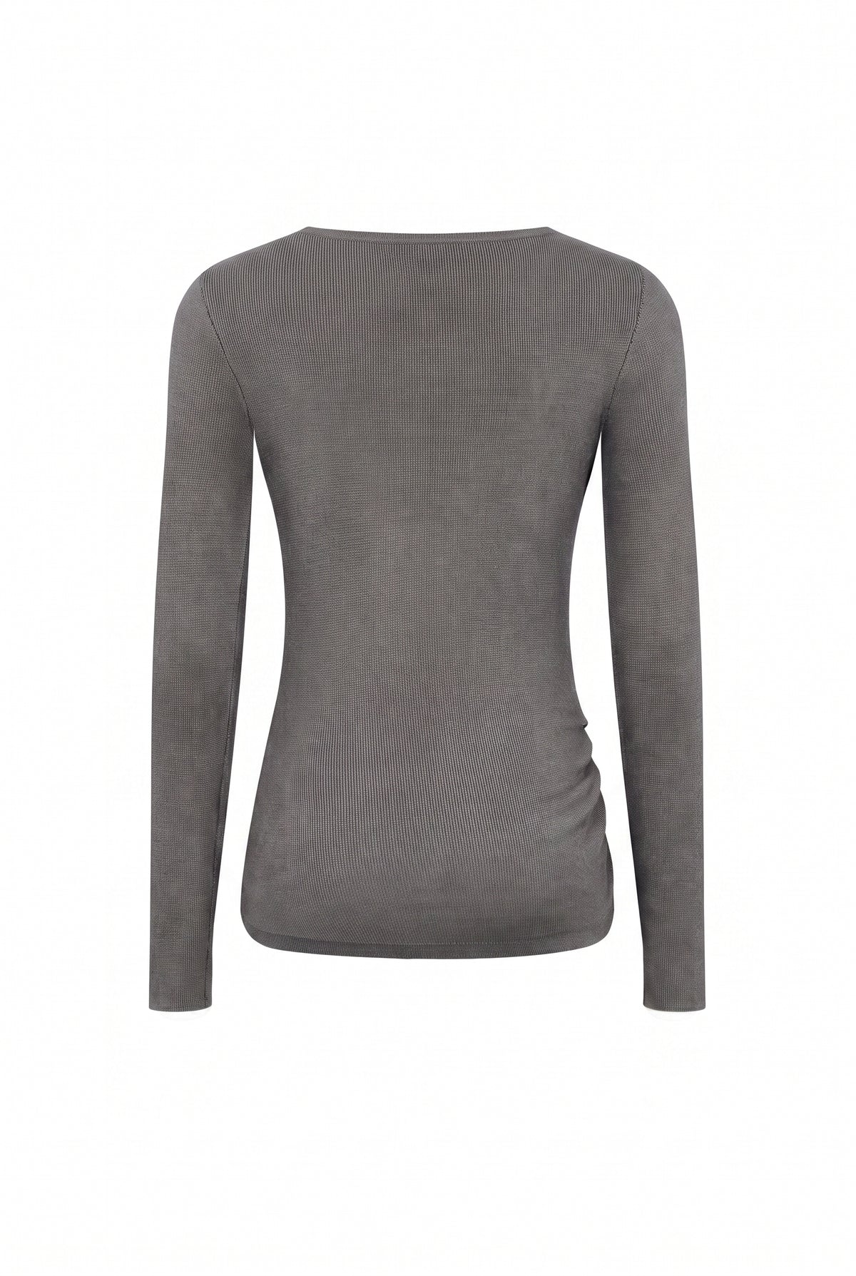 Knit Long Sleeve Top With Asymmetric Neck line And Gold Trim