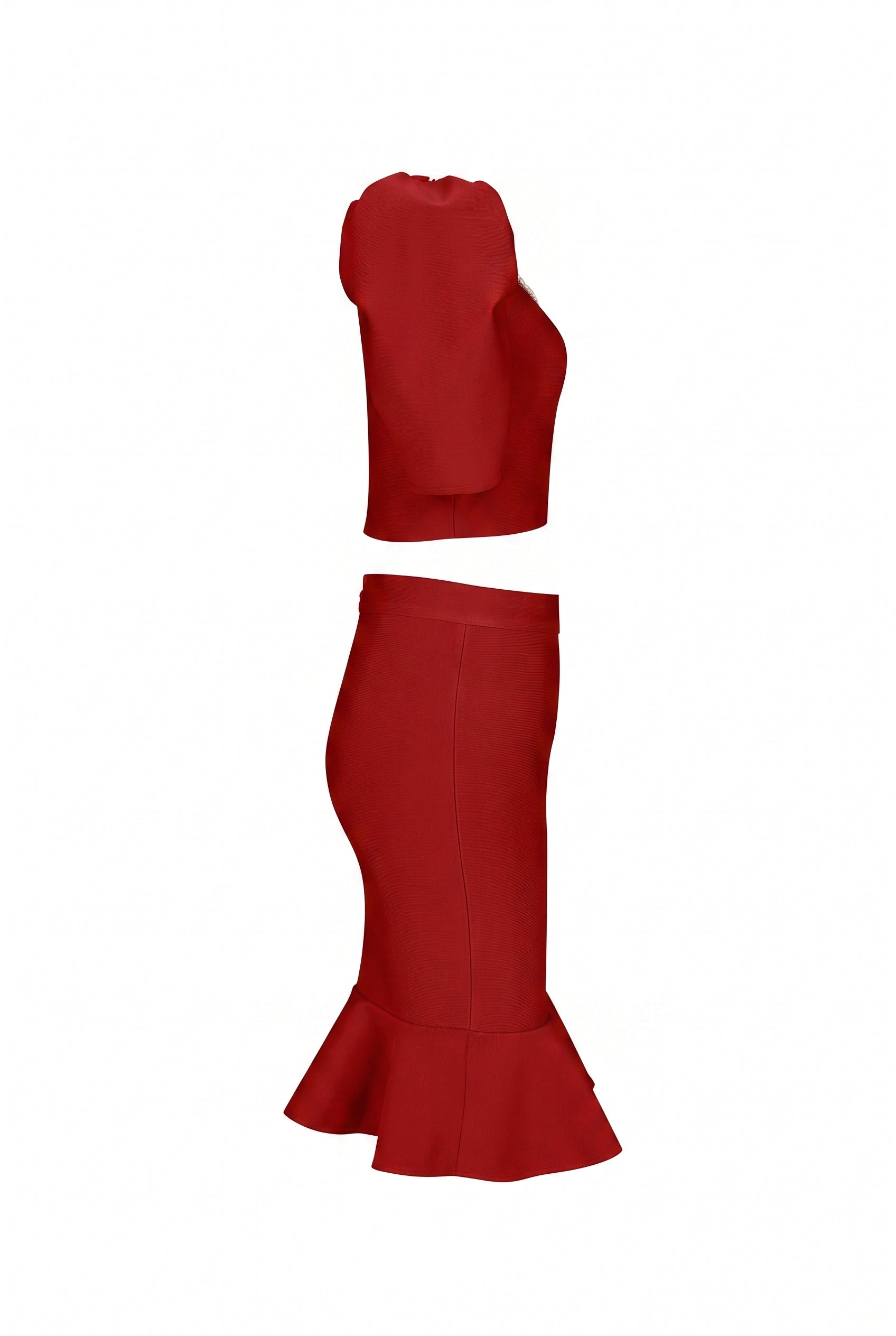 bandage top with rhinestones and flared skirt
