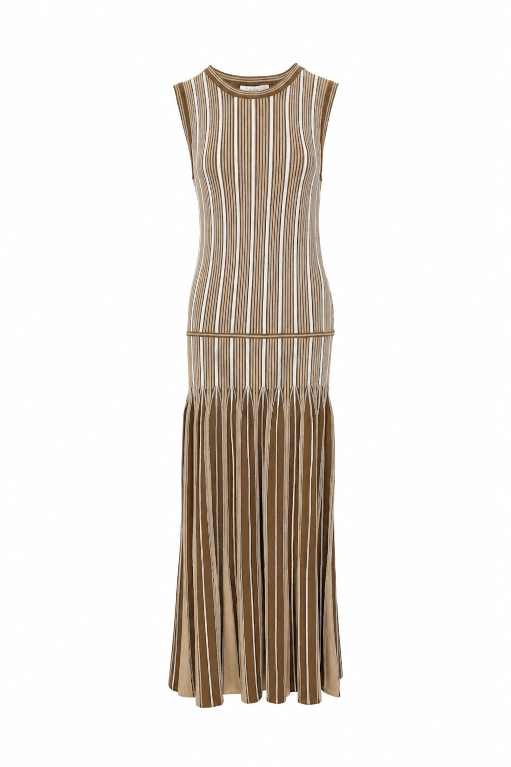 Pinstripe Knit Godet Sleeveless Midi Dress