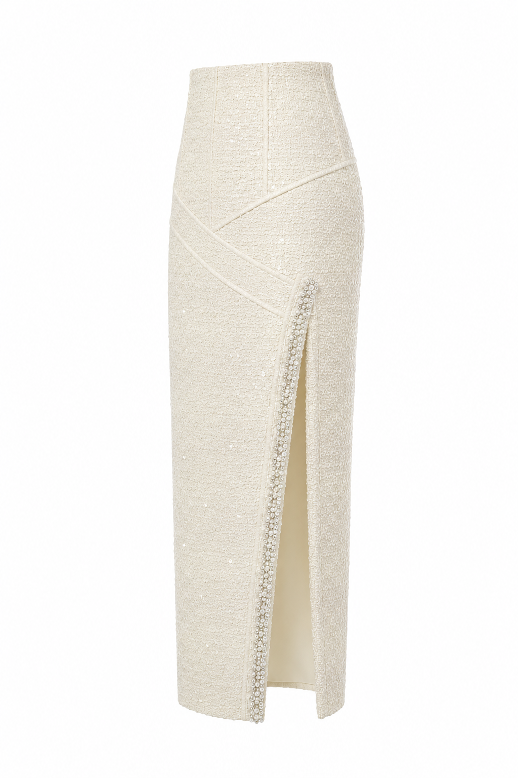 Ines Tweed Midi Skirt With Corset Detail And Slit