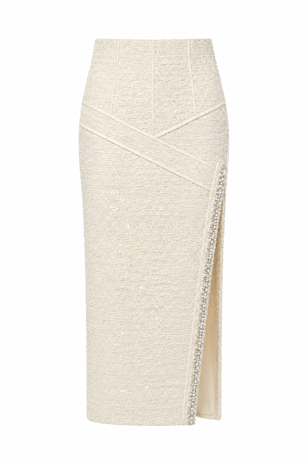 Ines Tweed Midi Skirt With Corset Detail And Slit