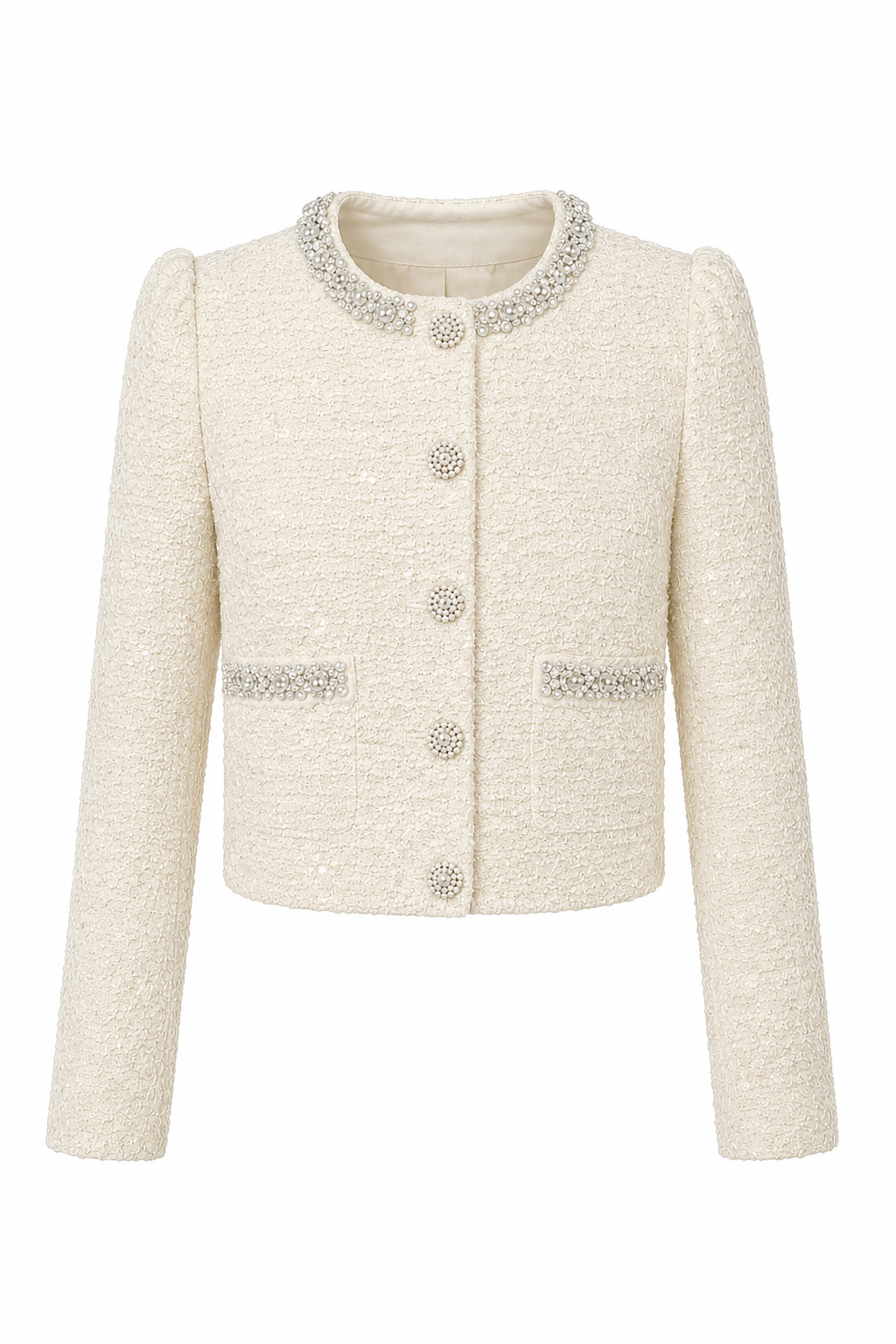 Ines Pearl Embellished Tweed Jacket
