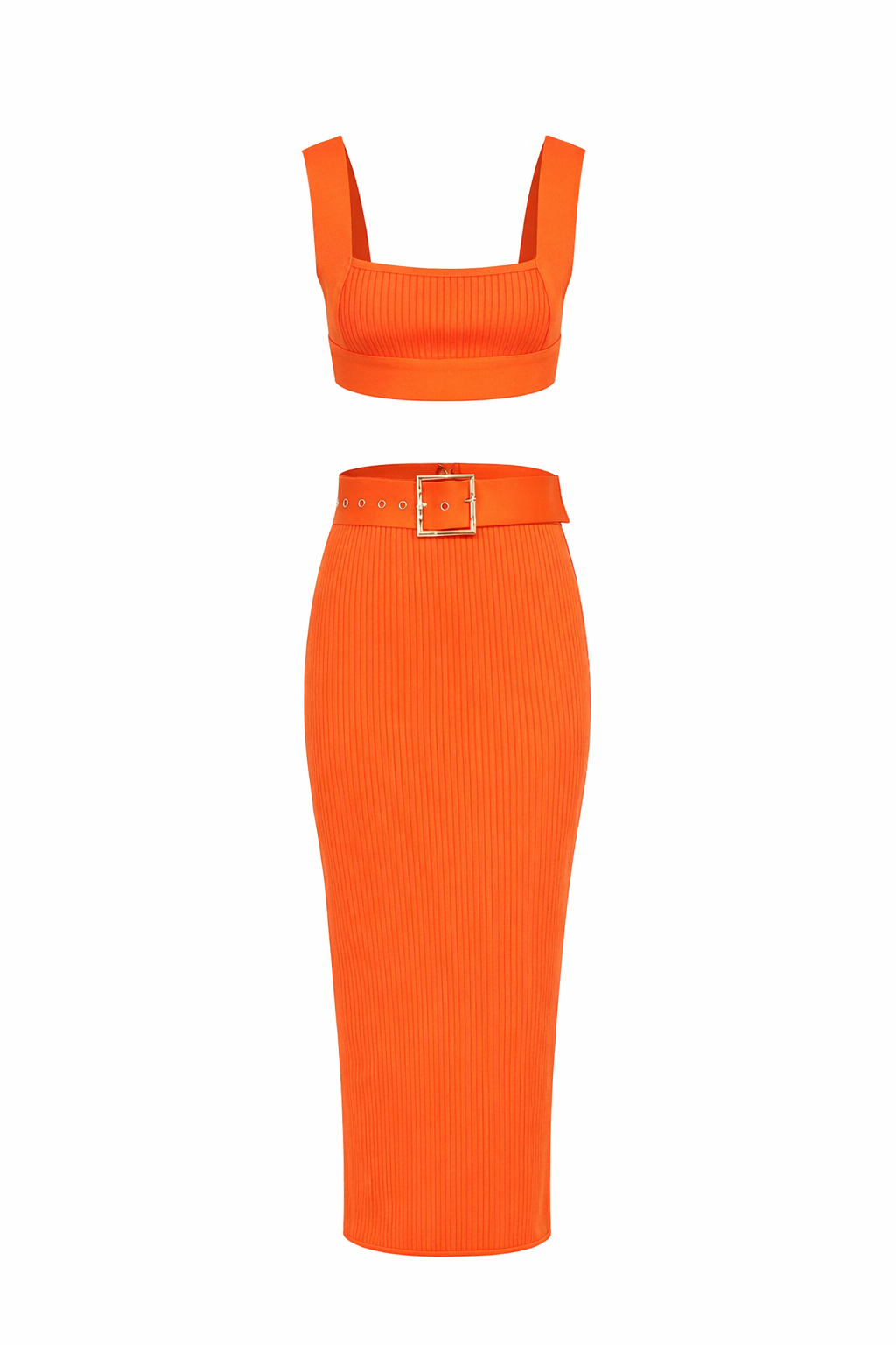 Bandage Crop Top y falda midi con cinturón conjunto