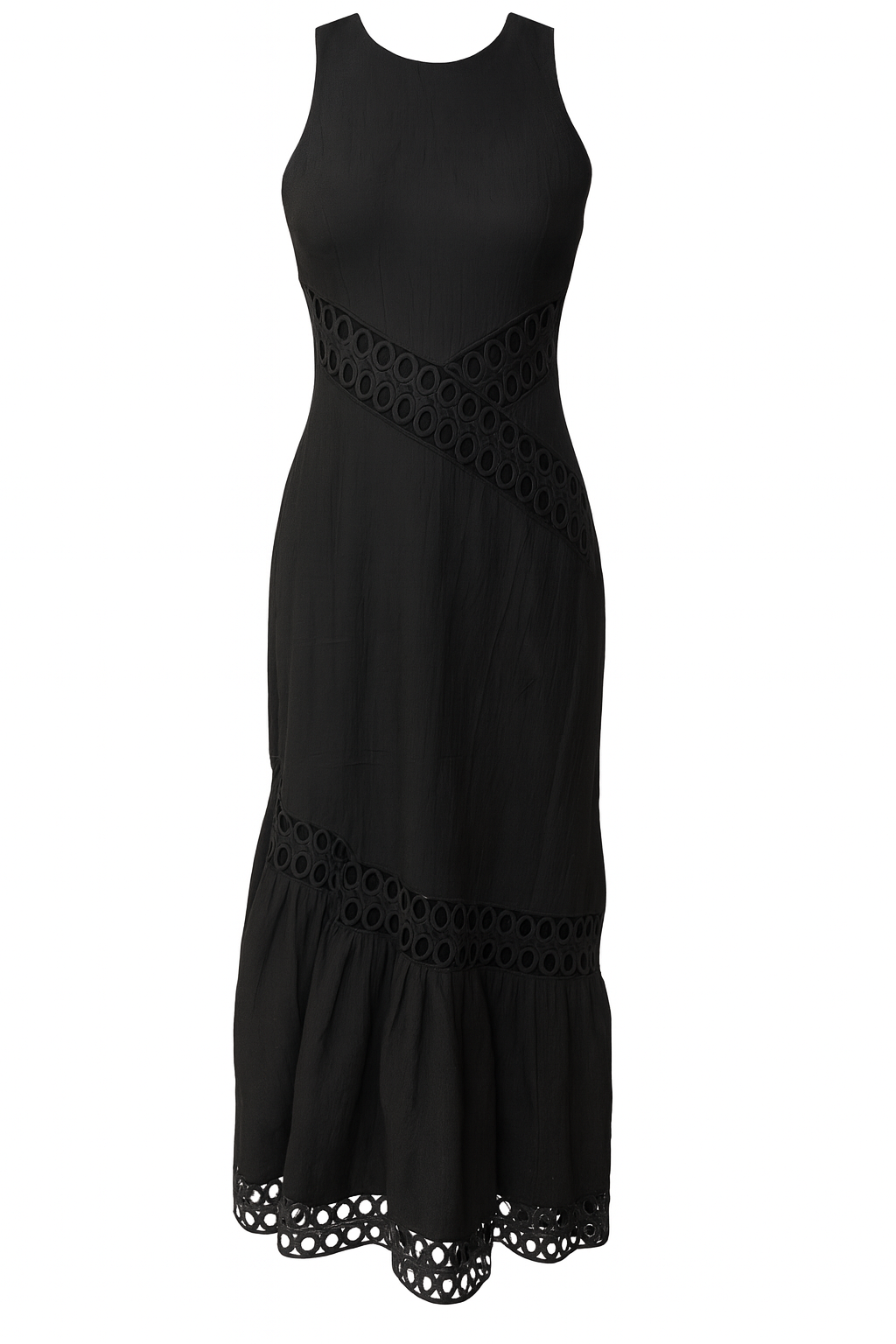 Asym Cutwork Sleeveless Midi Dress