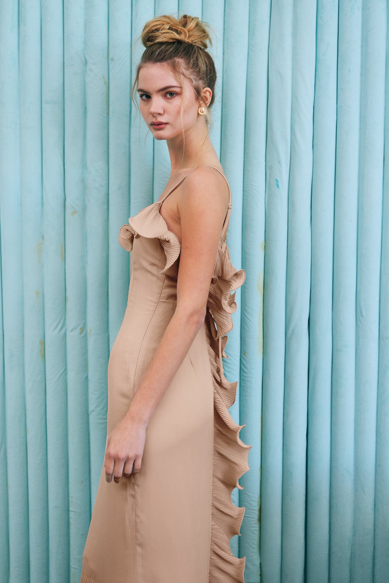 Ruffled Ope Back Maxi Dress