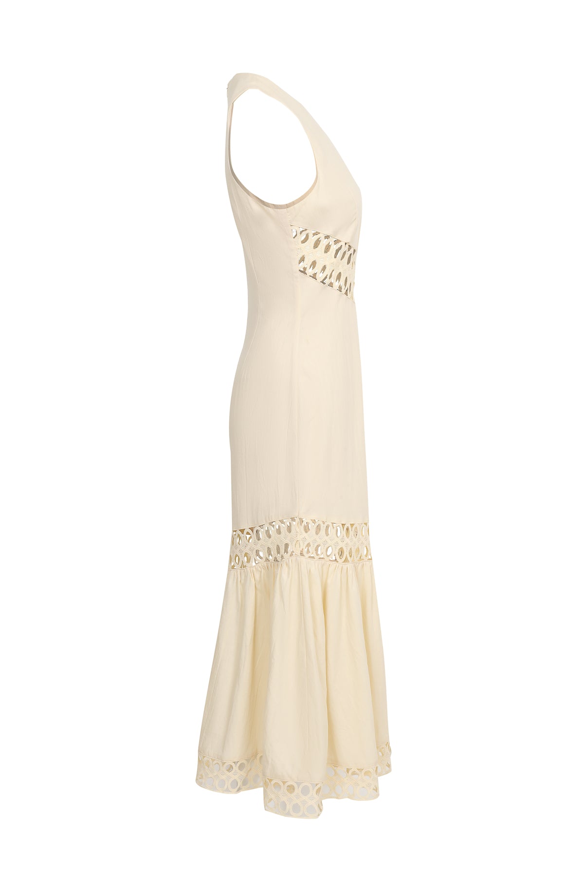 Asym Cutwork Sleeveless Midi Dress