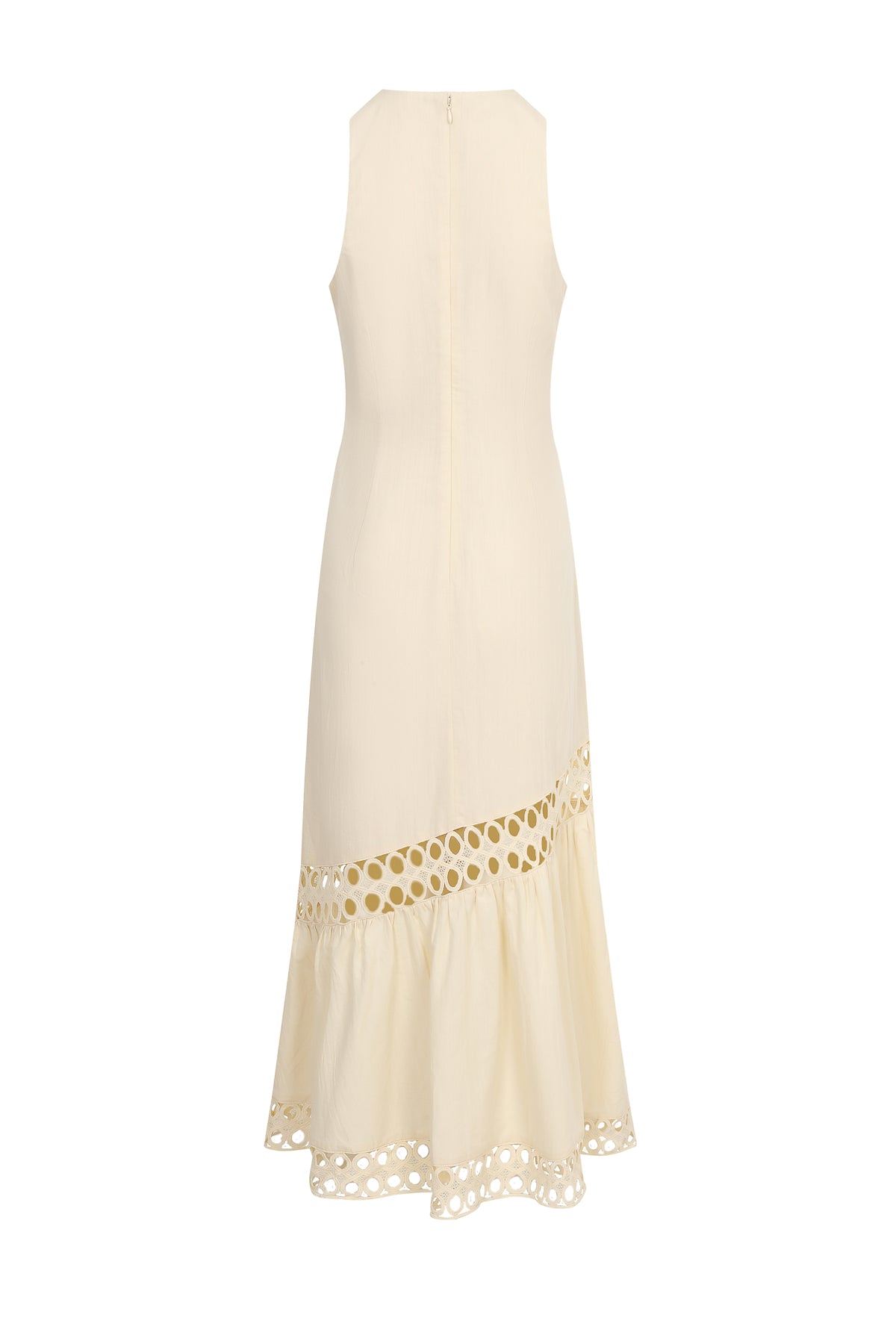Asym Cutwork Sleeveless Midi Dress
