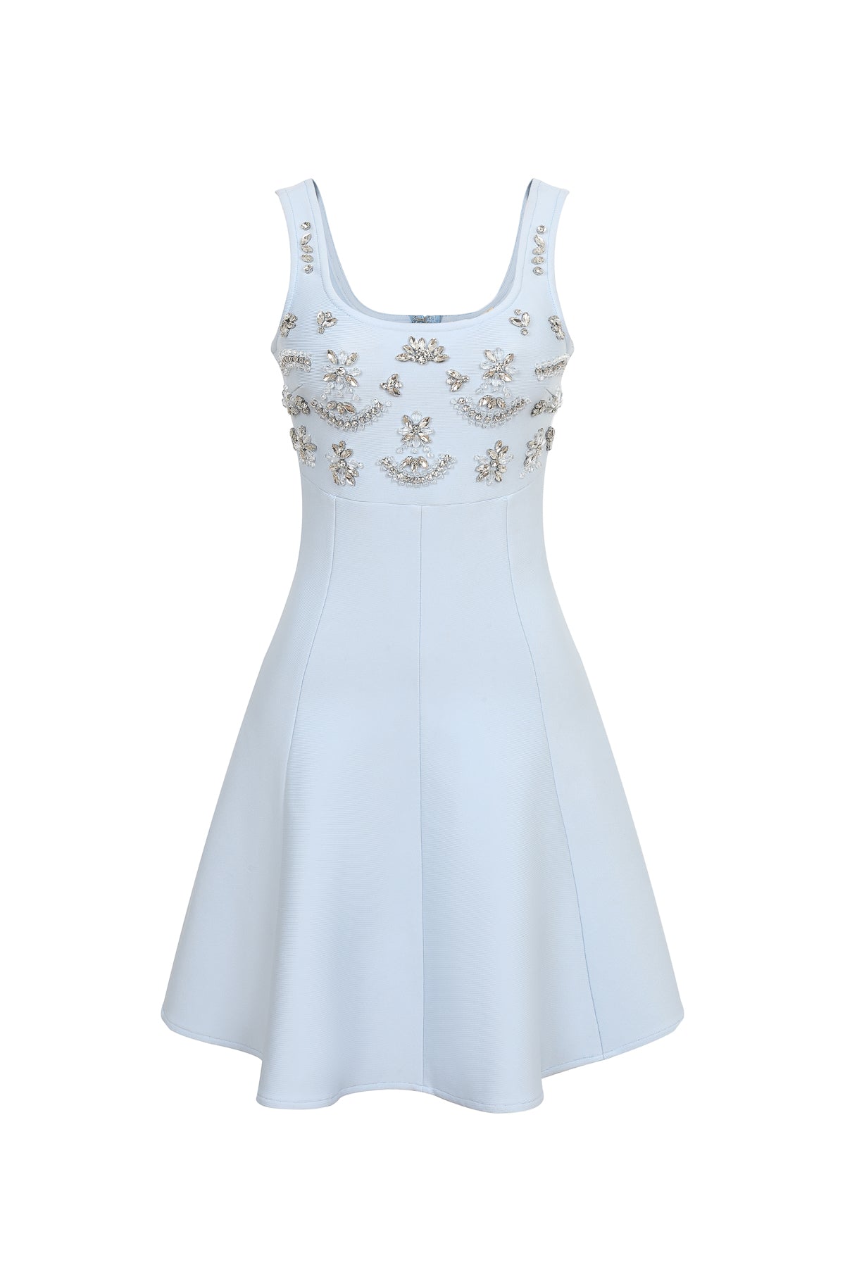 Refined Elegance Crystal-Embellished Bandage Flared Mini Dress