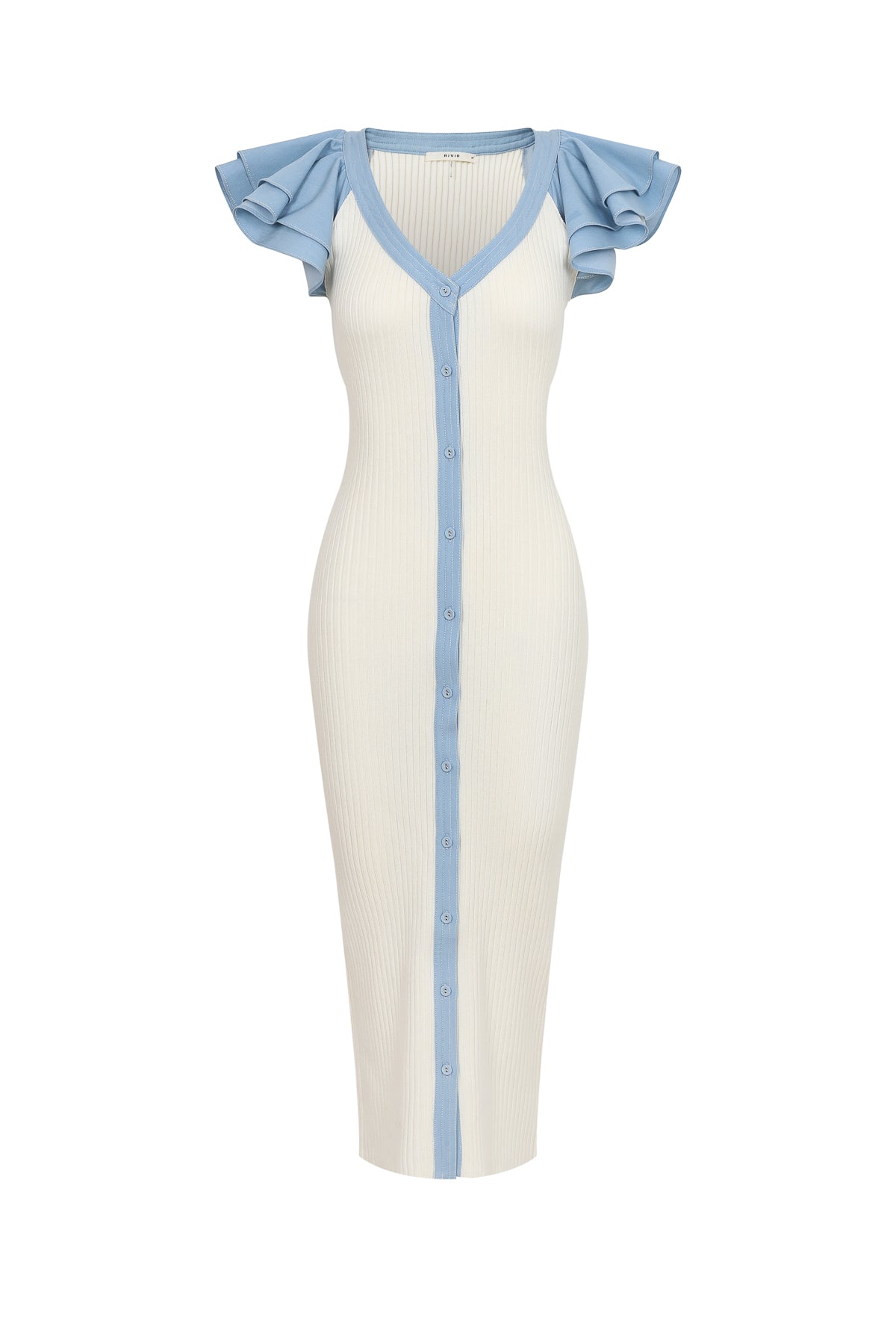 Maribel Knit Flutter Midi Mix Media Dress