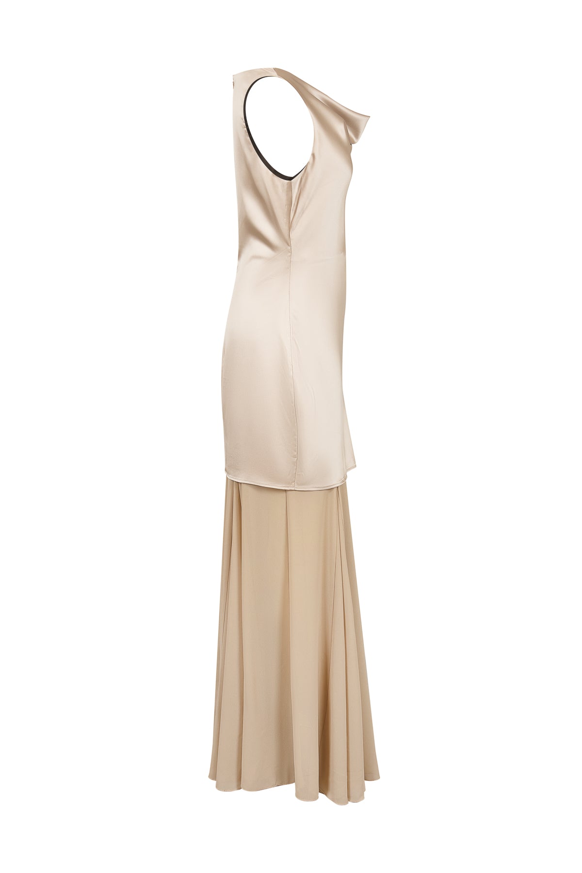 Cowl Neck Satin Chiffon Maxi Dress