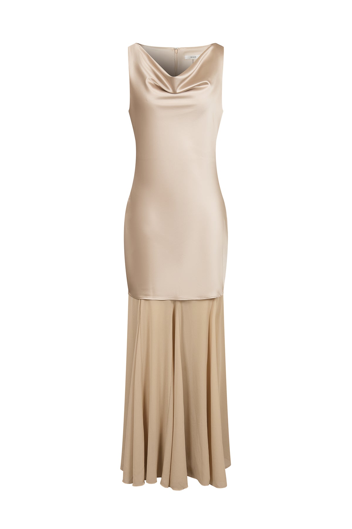 Cowl Neck Satin Chiffon Maxi Dress