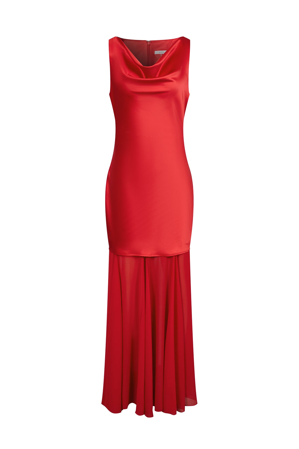 Cowl Neck Satin Chiffon Maxi Dress