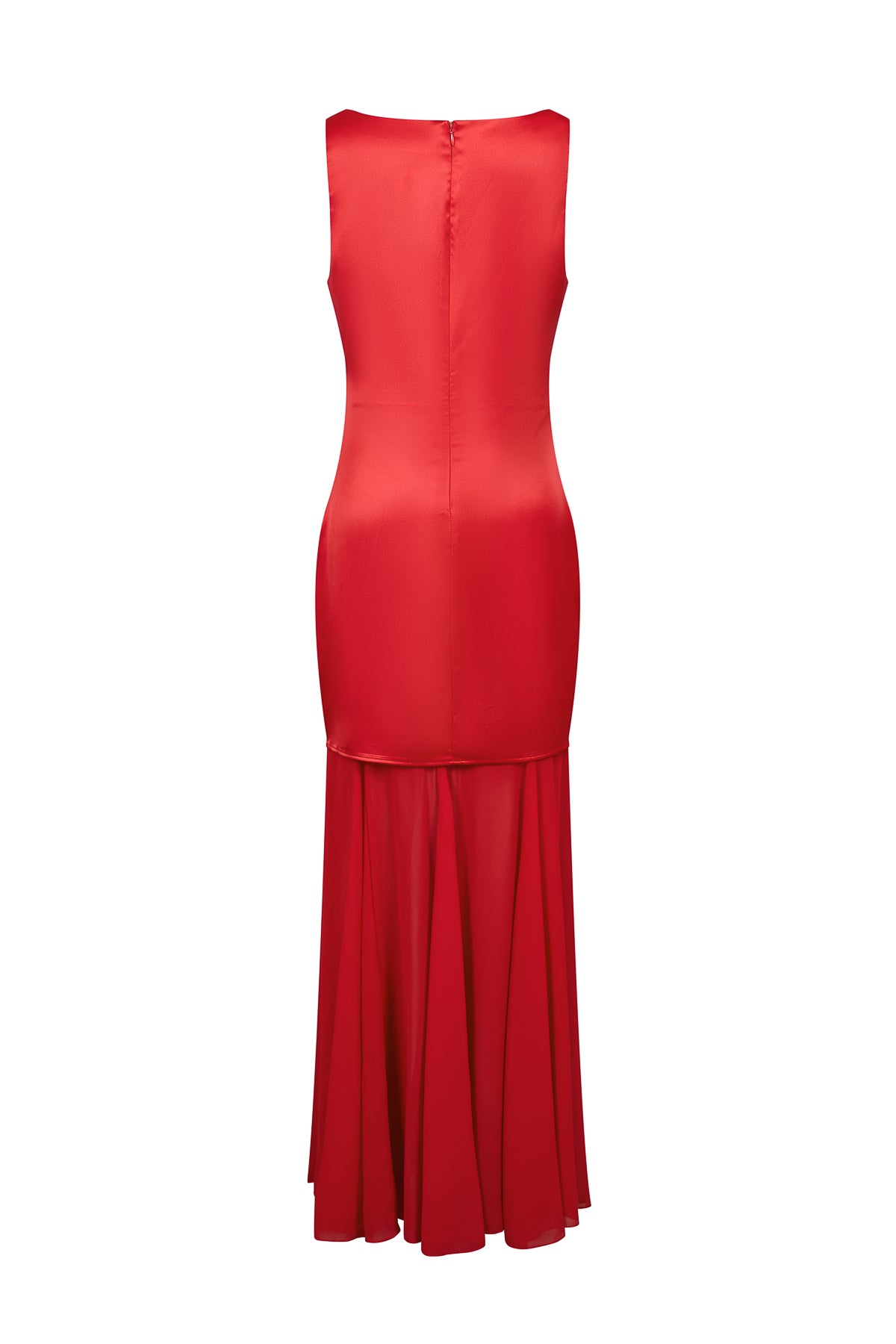Cowl Neck Satin Chiffon Maxi Dress