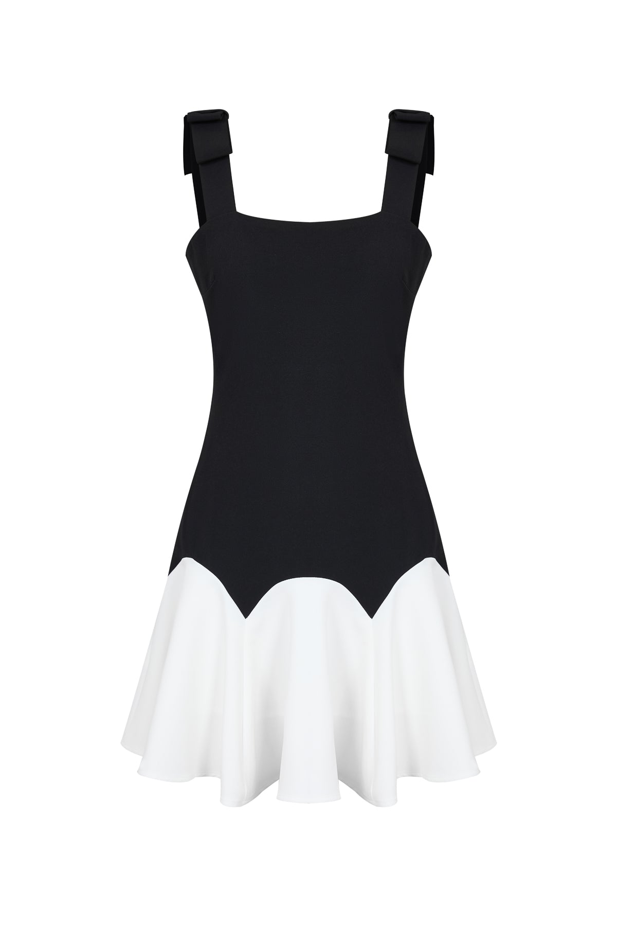 Flat Bow Straps Scallop Flare Mini Dress
