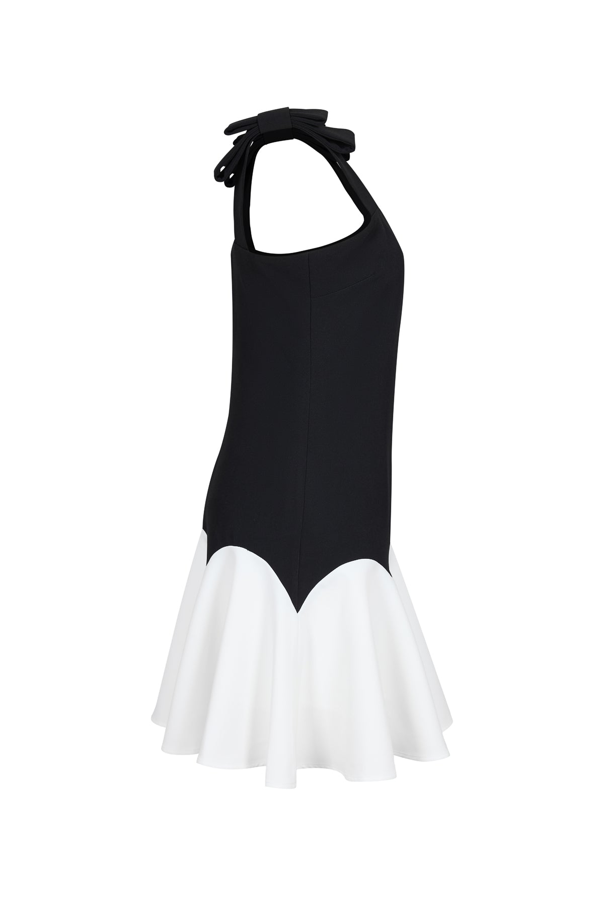 Flat Bow Straps Scallop Flare Mini Dress