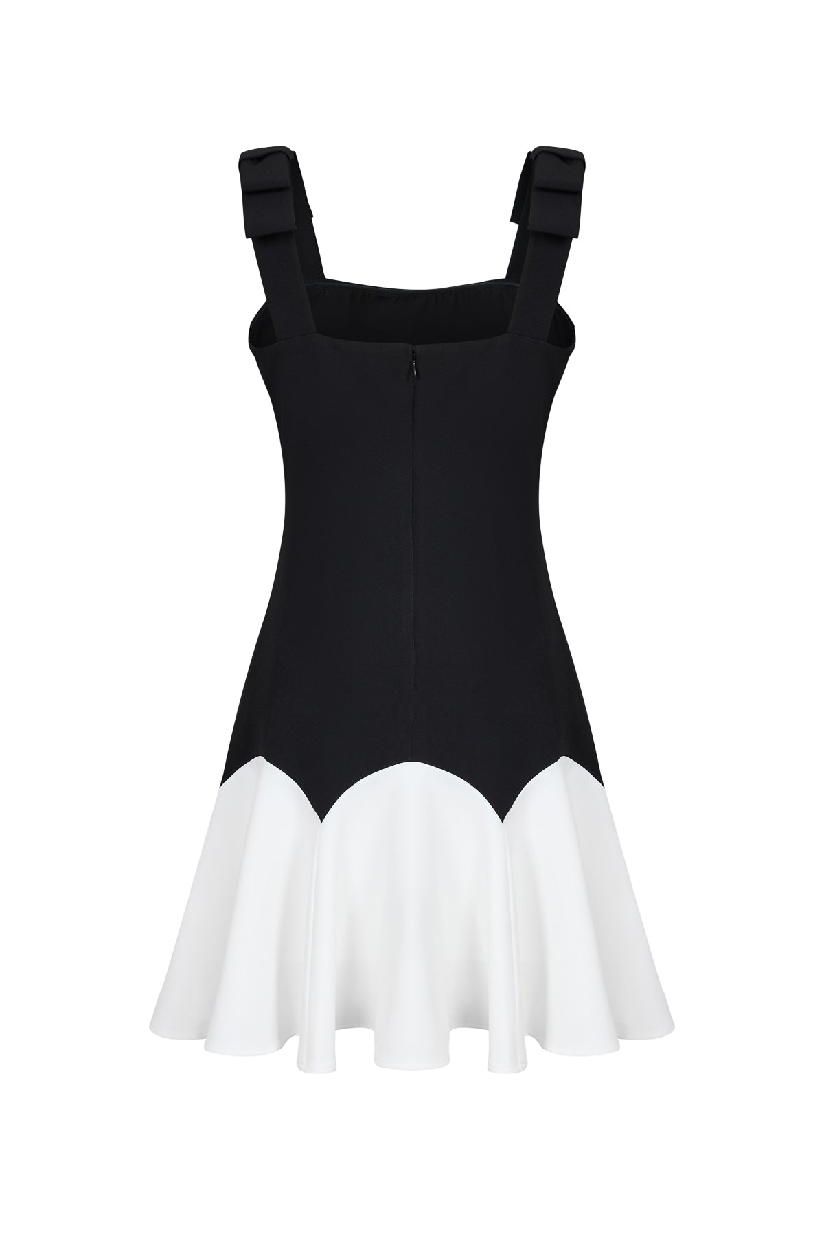 Flat Bow Straps Scallop Flare Mini Dress