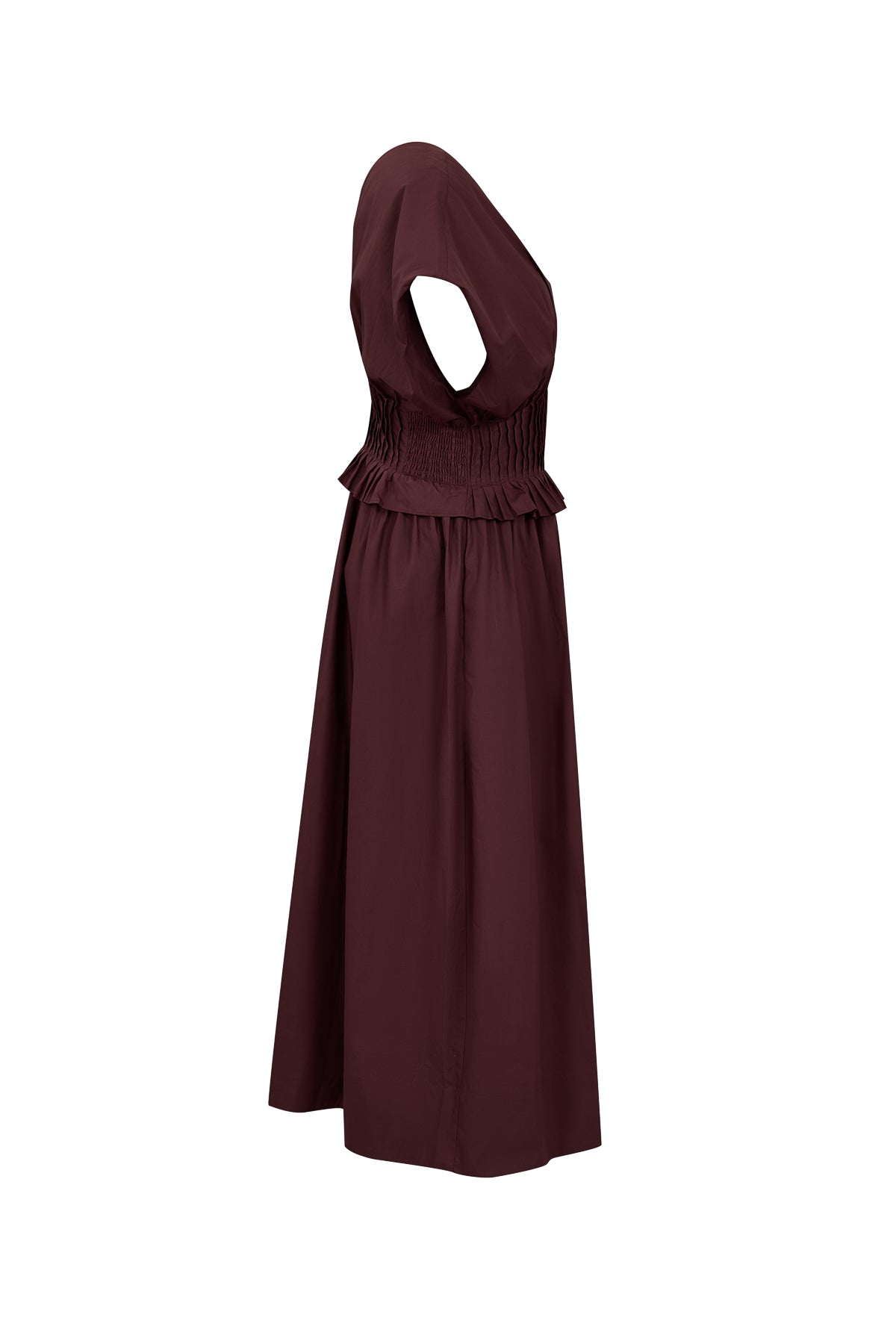 V Neck Zip Front Solid Poplin Midi Dress