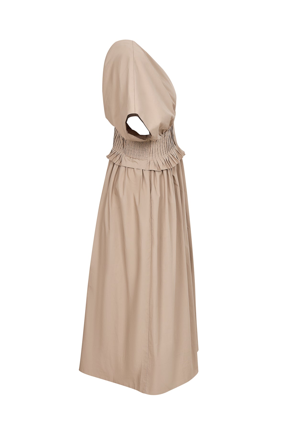 V Neck Zip Front Solid Poplin Midi Dress