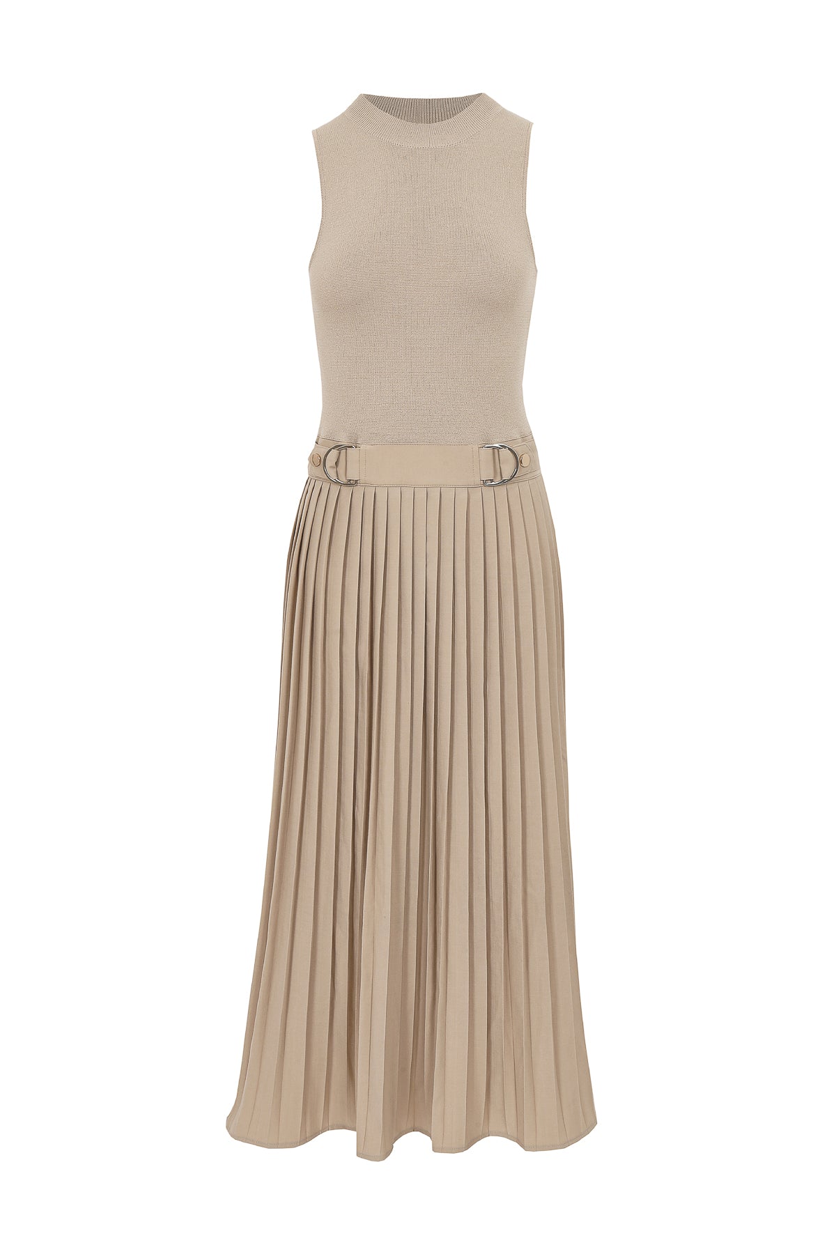 Knit Woven Mix Pleated Midi Dress