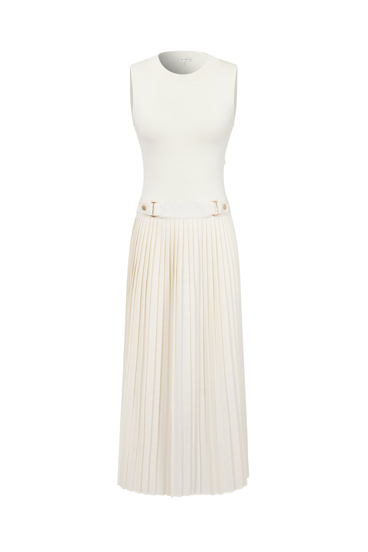 Knit Woven Mix Pleated Midi Dress