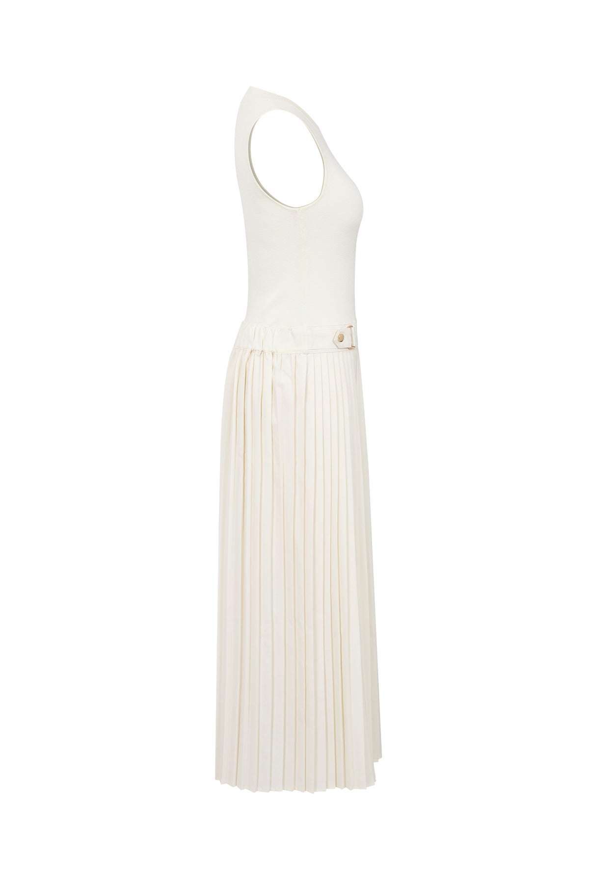 Knit Woven Mix Pleated Midi Dress
