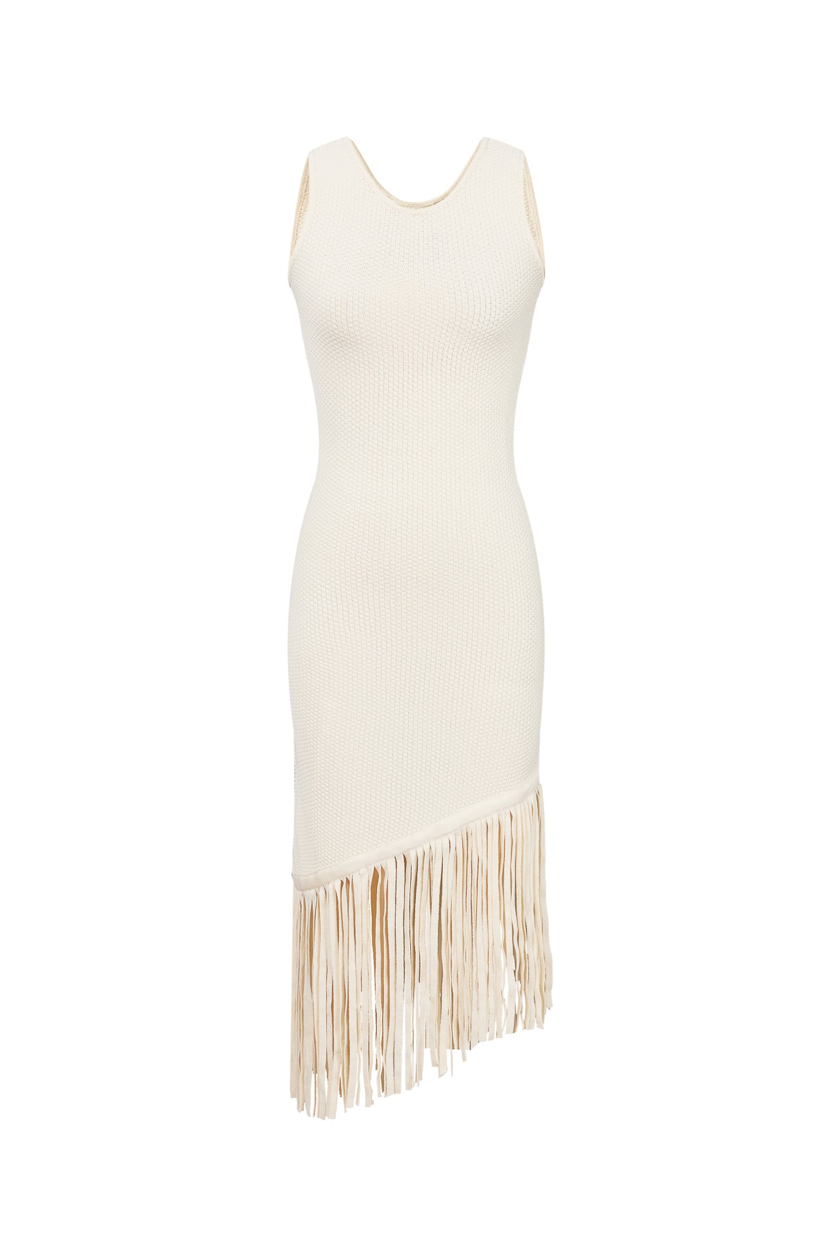 Boucle Knit Sleeveless Asymmetrical Fringe Dress