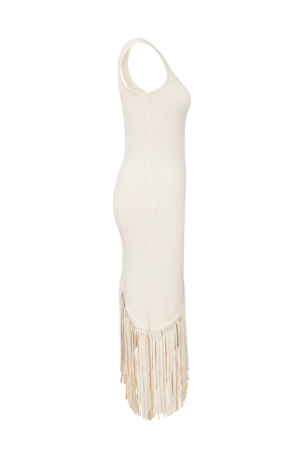 Boucle Knit Sleeveless Asymmetrical Fringe Dress