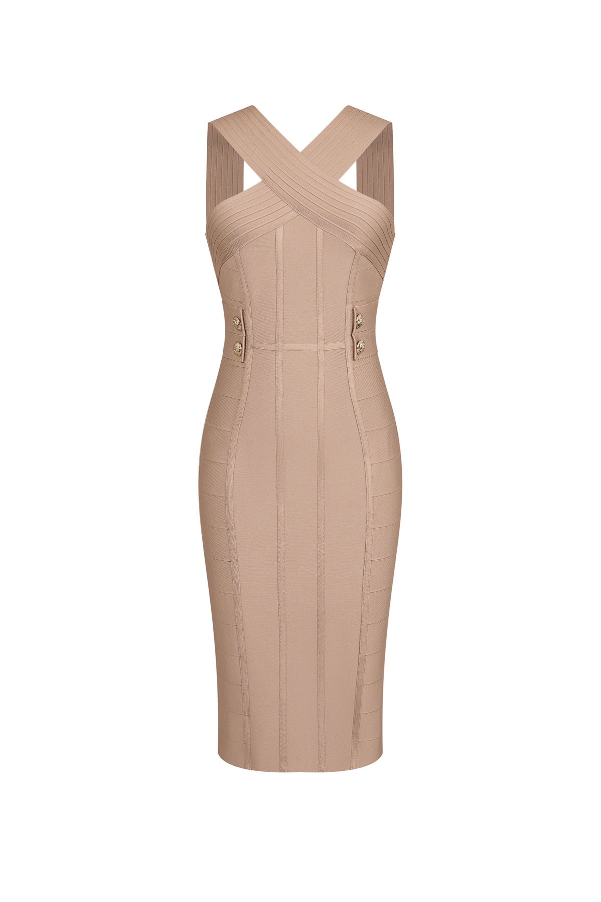 Edith Halter Crossover Bandage Midi Dress