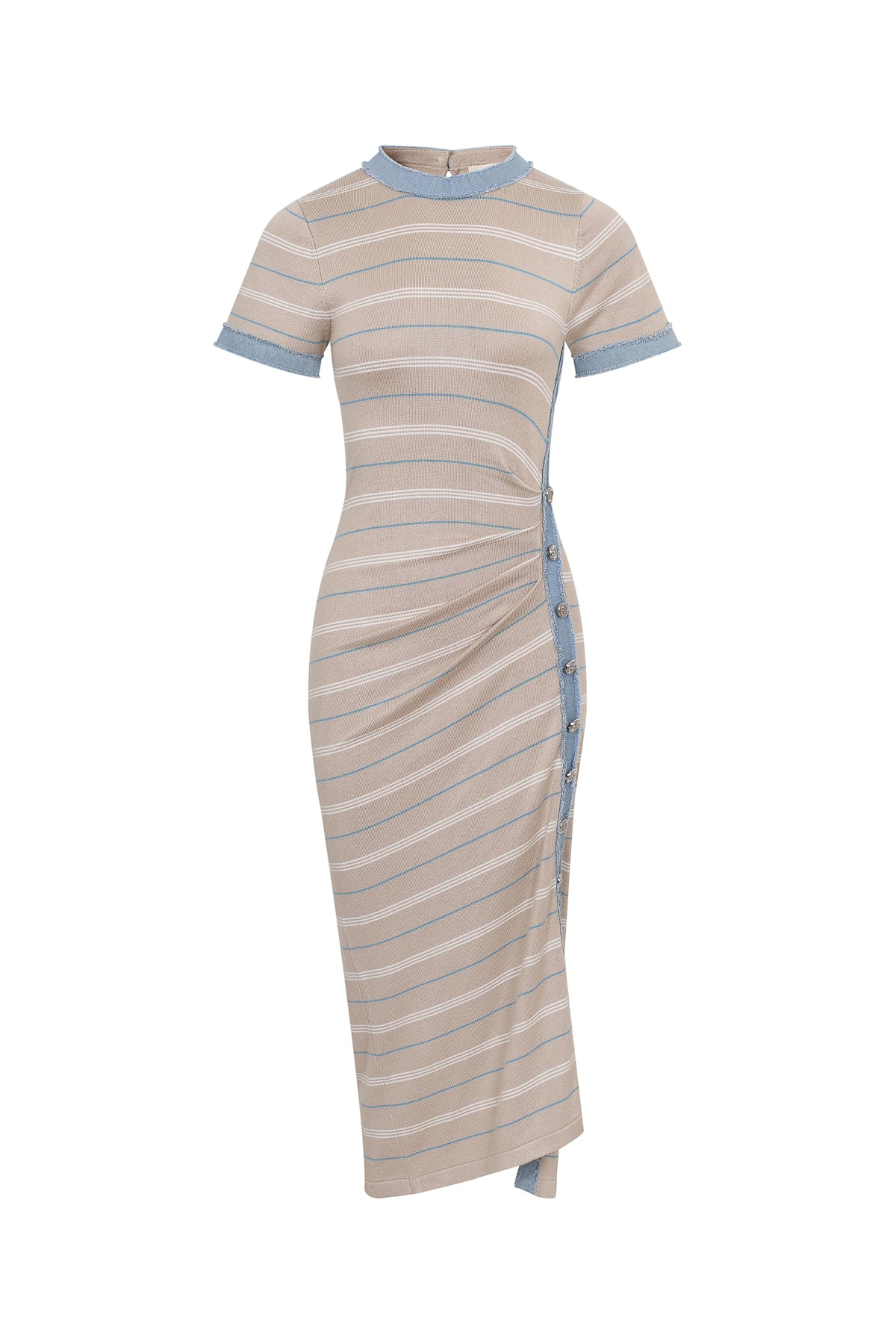 Short Sleeve Knit Dress with Stripe Pattern