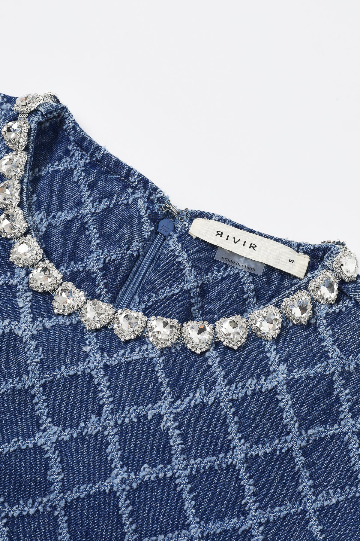 Isabeau Denim Short Sleeve Shift Dress with Heart Rhinestones