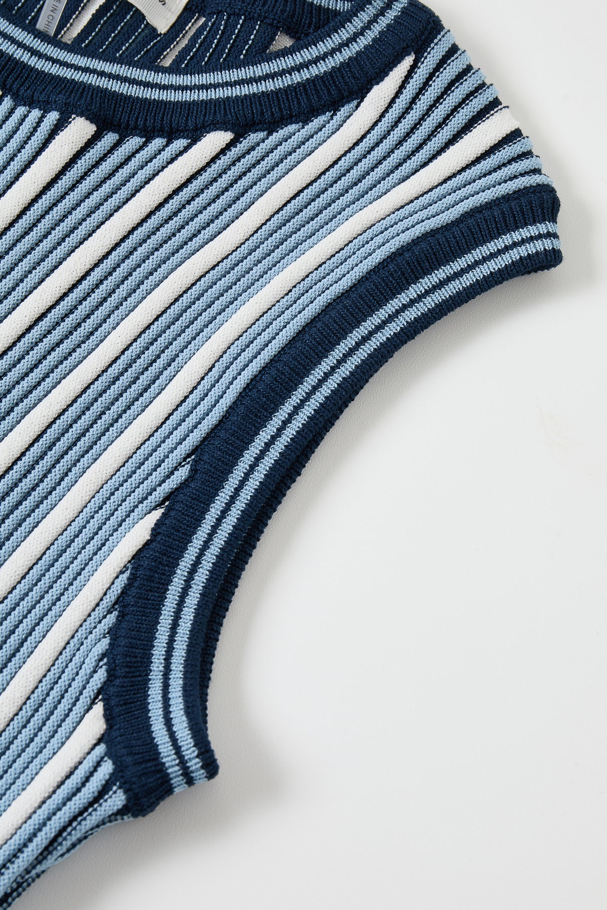 Pinstripe Knit Godet Sleeveless Midi Dress