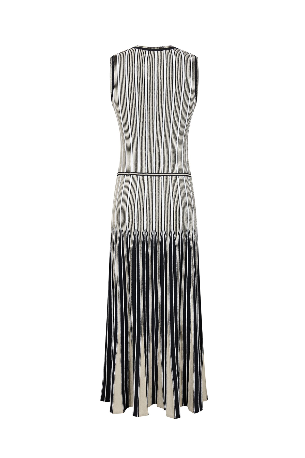Pinstripe Knit Godet Sleeveless Midi Dress