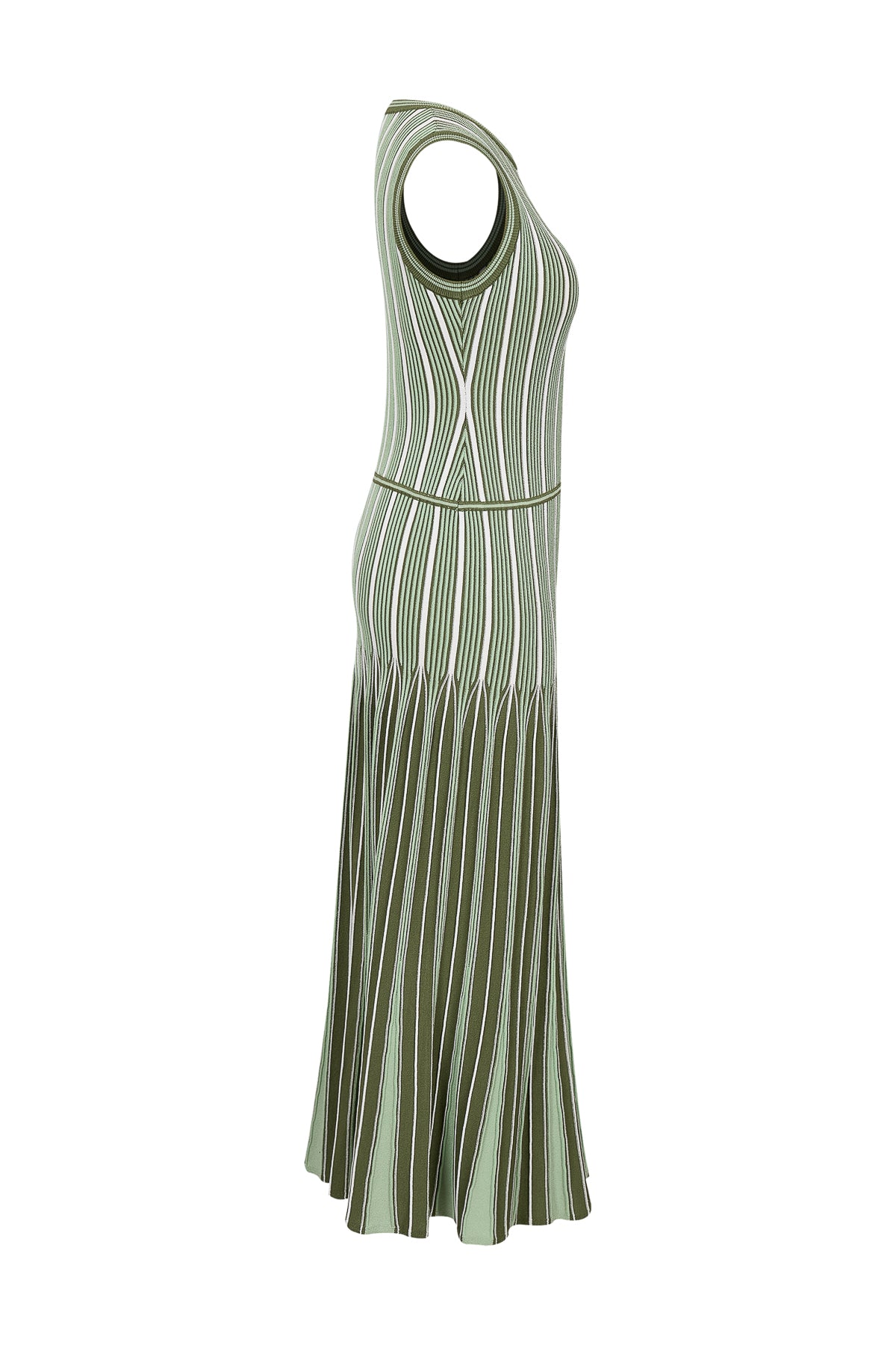 Pinstripe Knit Godet Sleeveless Midi Dress